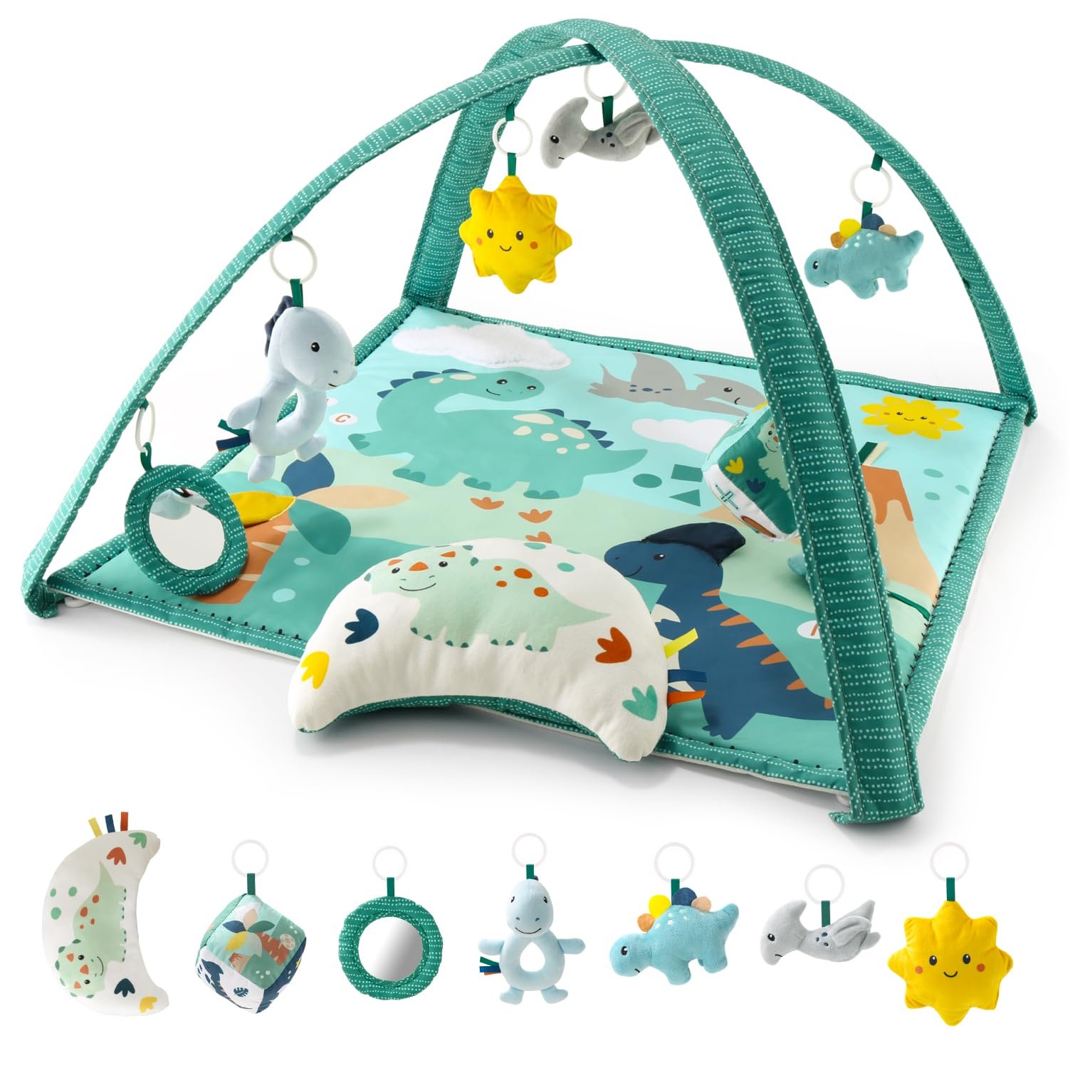 The Peanutshell Unisex Baby Play Gym & 7-in-1 Play Mat – Playmat Baby Toys 0-6, 6-12 Months Tummy Time Mat with Hanging Toys, Soft Padded Mat for Newborns, Infants – Dino