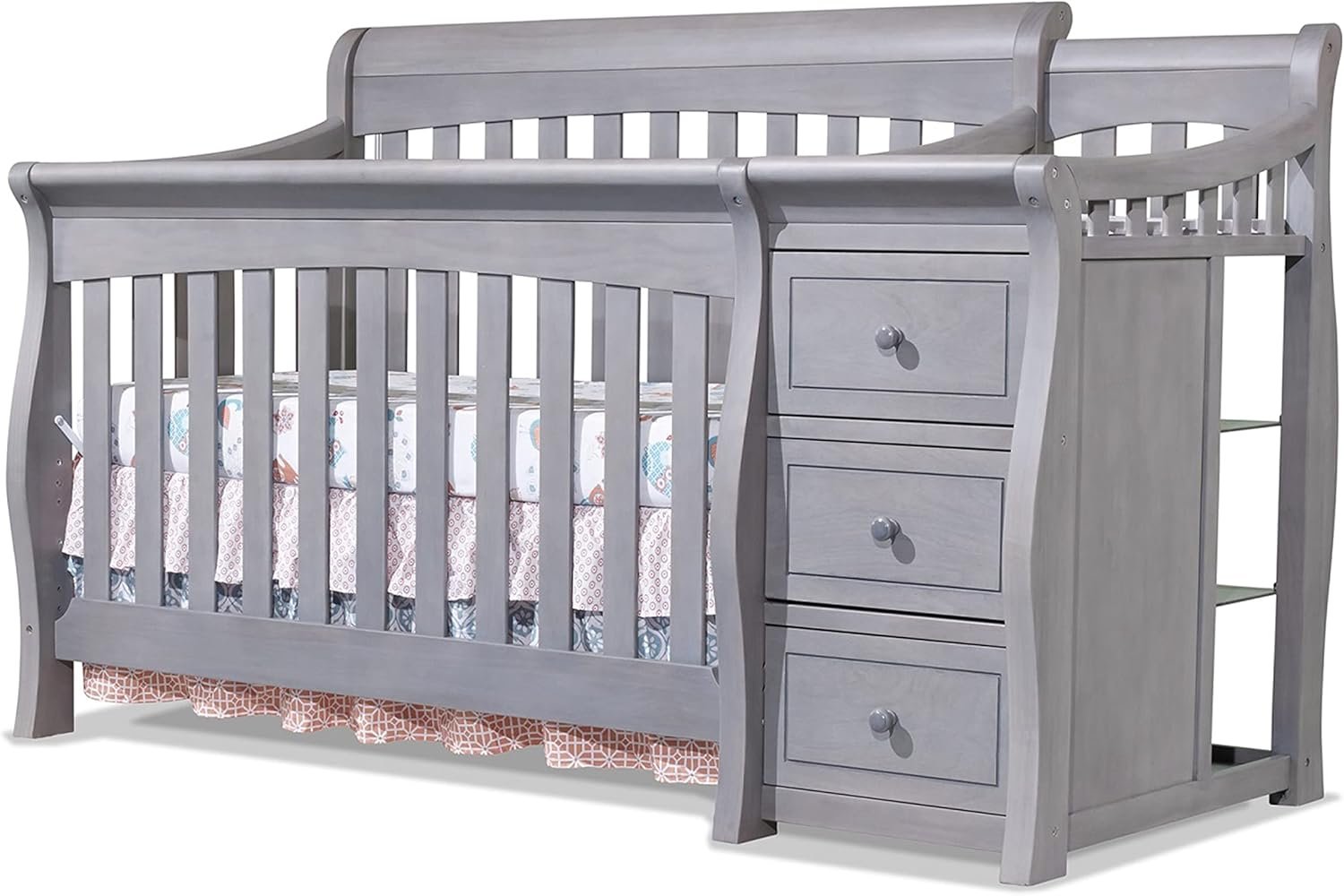 Sorelle Furniture Princeton Elite Crib and Changer Classic -in- Convertible Diaper Changing Table Made of Pine Wood Non-Toxic Wooden Baby Bed Toddler Childs Daybed Full-Size Nursery – Weathered Grey