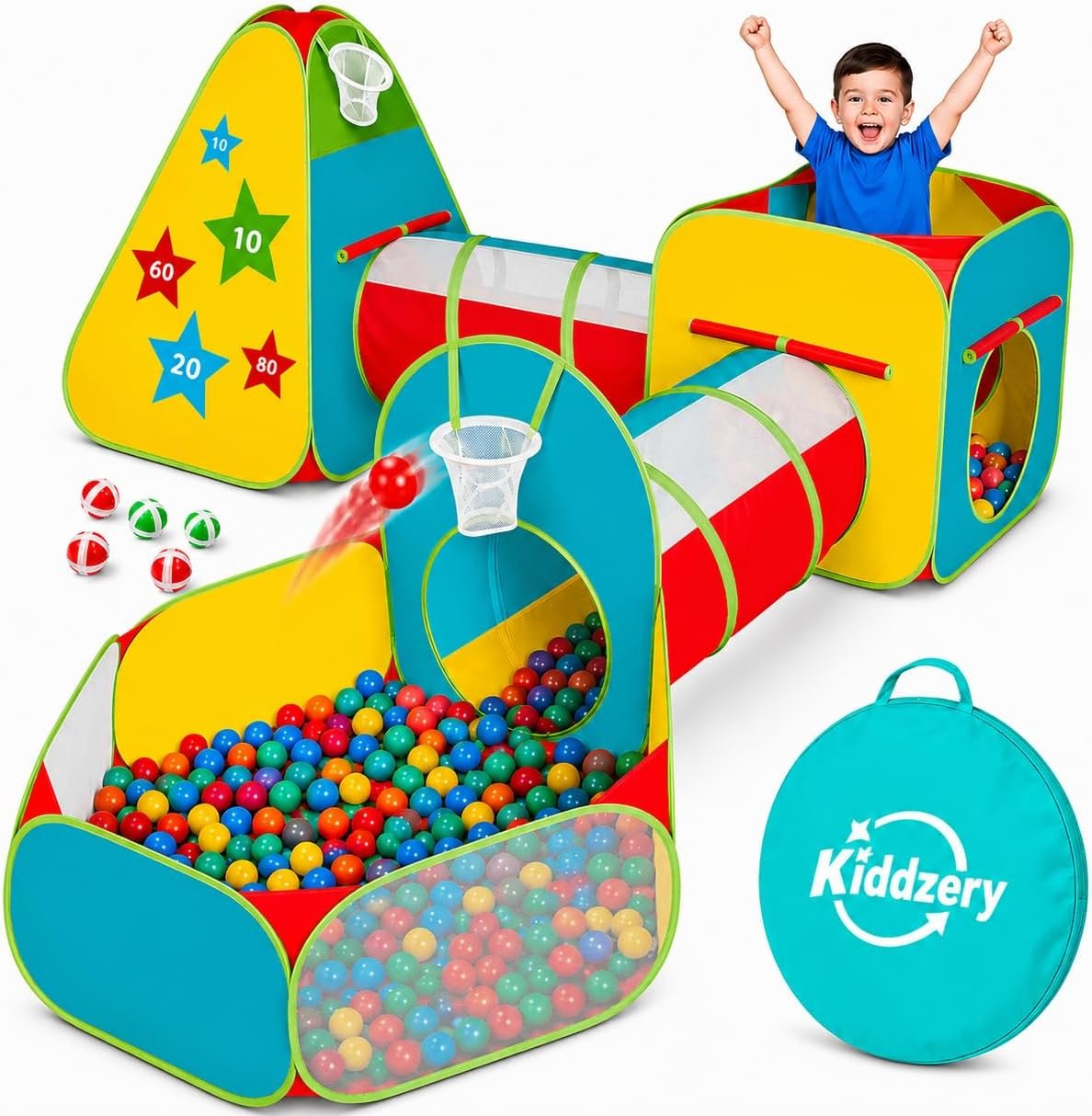 Kids Play Tent for Toddlers, 5pc Toddler Jungle Gym Playset with Ball Pit, Crawl Tunnel and Obstacle Course, Indoor Outdoor Playhouse Toy for Boys and Girls