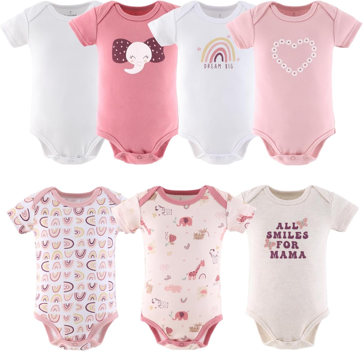 The Peanutshell Baby Girl Short Sleeve Bodysuits – 100% Cotton Infant Outfits, 0-24 Months – Rainbow Safari