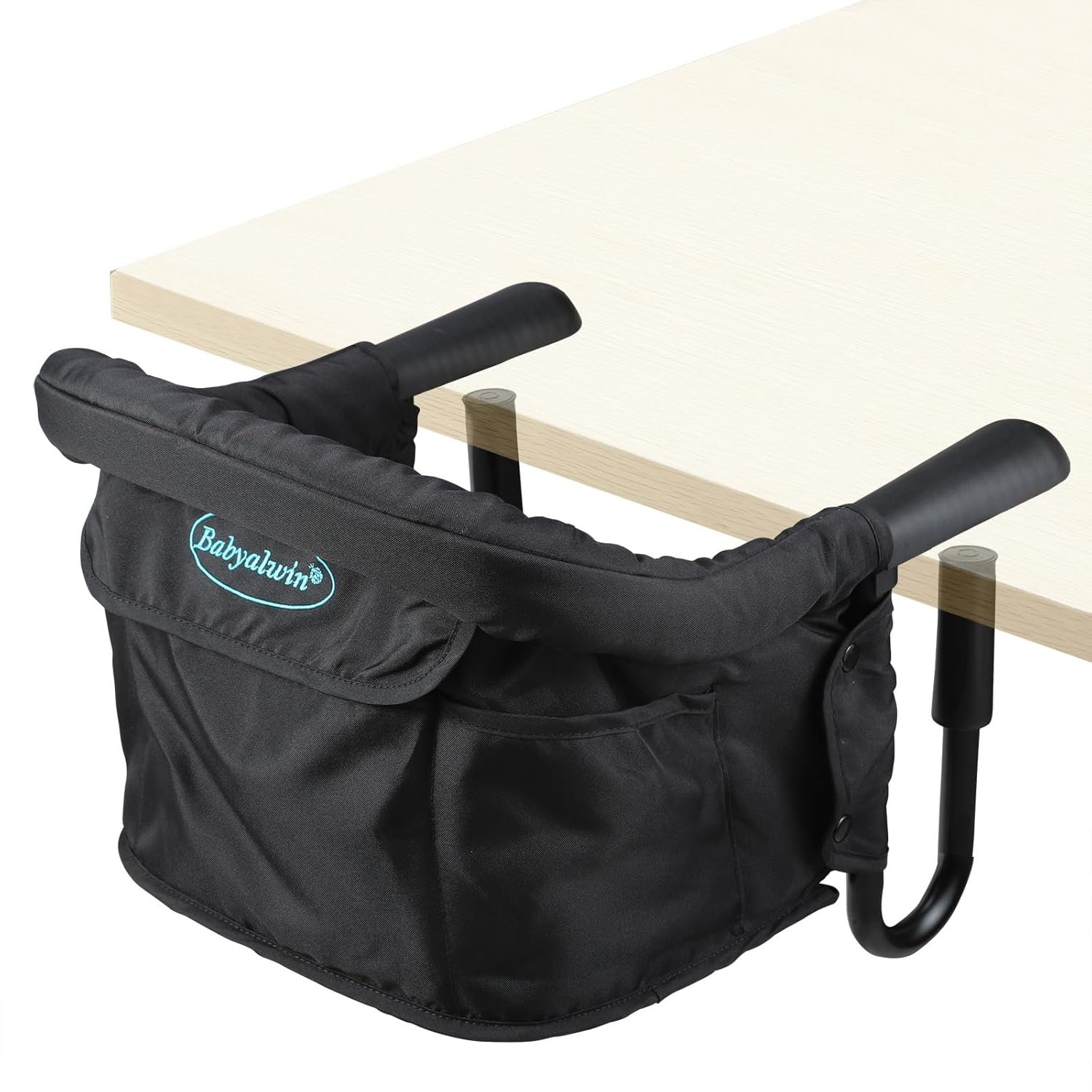 Hook On High Chair for Baby, Foldable Clip On Table Chair for Dining Tables, Portable Travel High Chair with 3-Point Harness and Carry Bag, Black(16.54″ × 14.57″ × 13.00″)