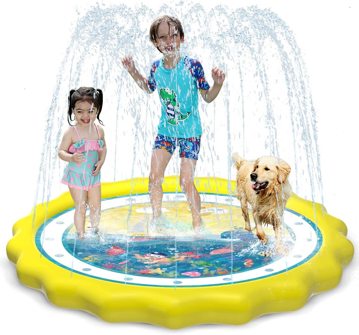 HITOP Kids Sprinklers for Outside, Splash Pad for Toddlers & Baby Pool 3-in-1 60″ Water Toys Gifts for 1 2 3 4 5 Year Old Boys Girls Splash Play Mat (Ocean)