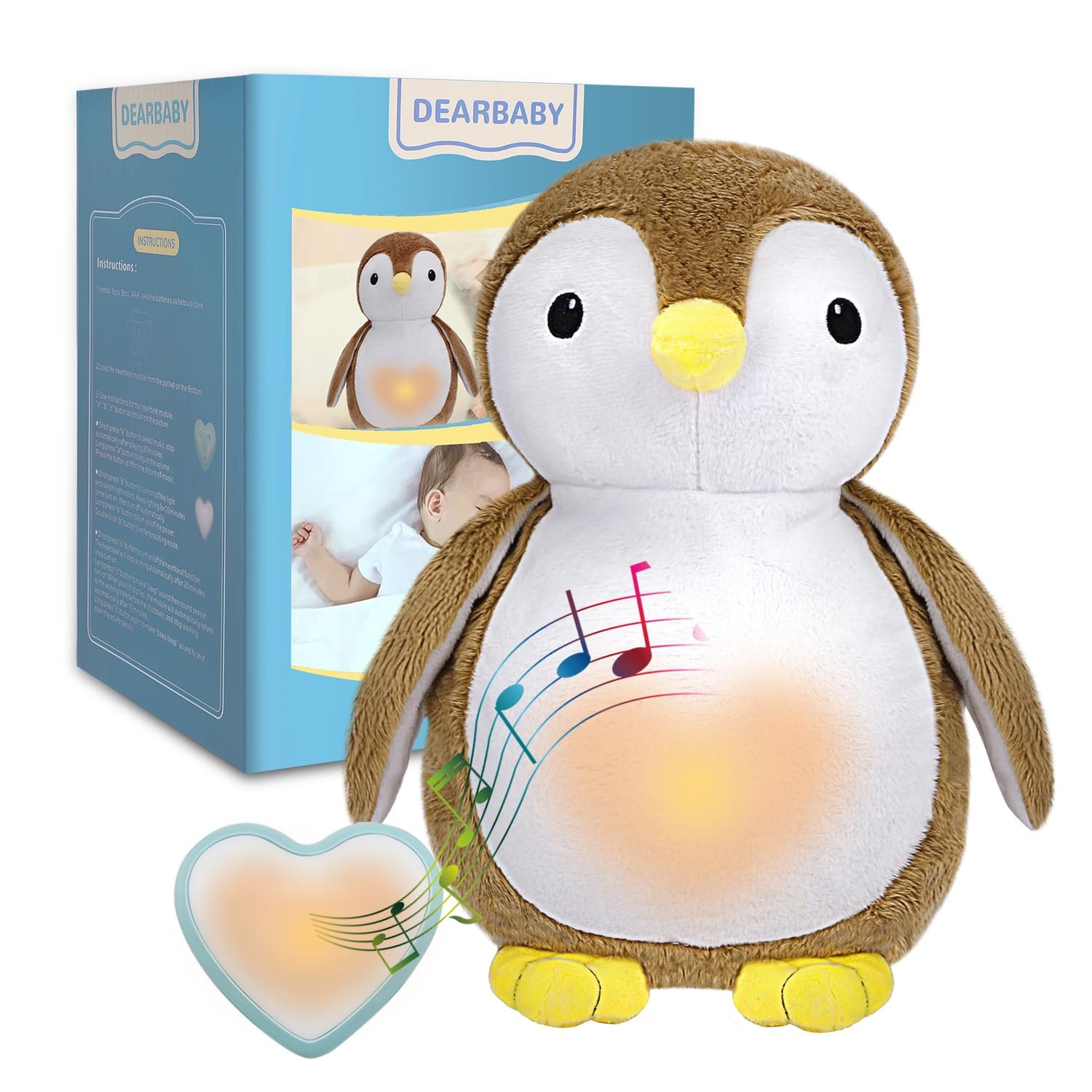 DEARBABY Baby Sleep Soother,Mom’s Heartbeat Sound and Lullabies Toddler Sleep Aid Toy Music Soothers for Sleep,Baby Registry Search,Plush Sleep Aid for Nursery Crib,Stroller,Travel Use