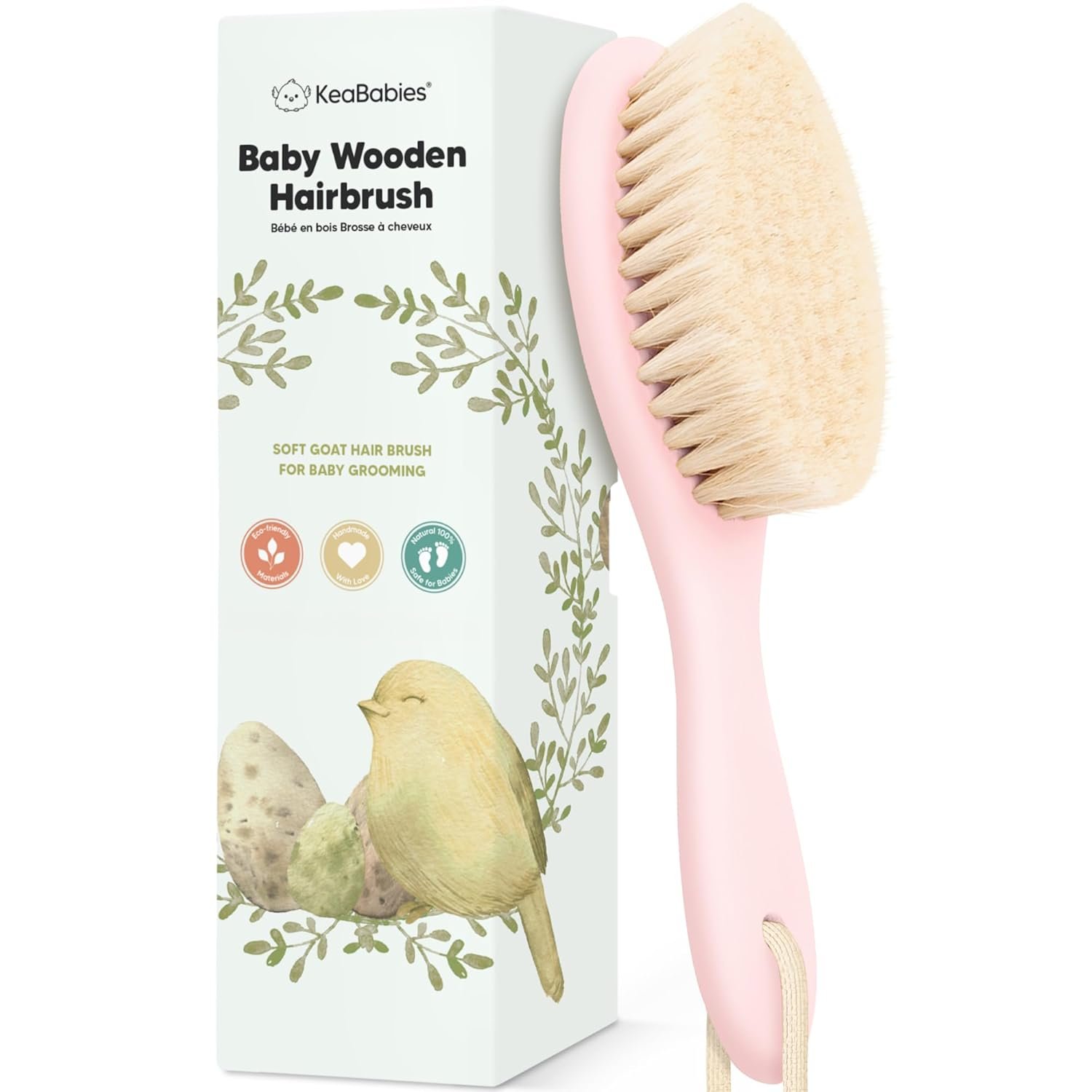 Wooden Baby Hair Brush for Toddler Girls, Boys – Cradle Cap Brush for Babies, Soft Goat Bristles, Perfect Gentle Scalp Newborn Comb for Infant, Girls, Boys, Bath Essentials(Blush, Regular)