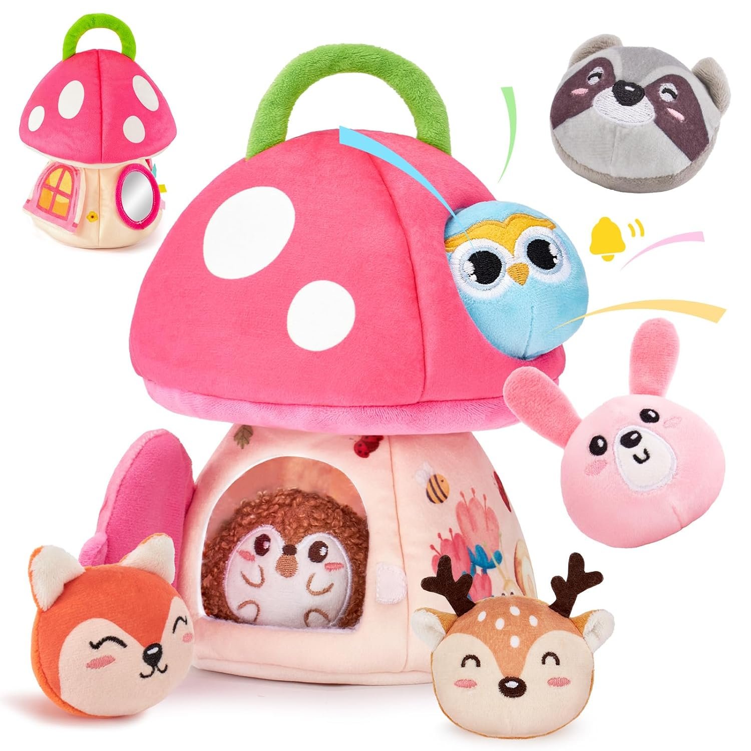 hahaland Baby Toys 6-12 Months – Montessori Toys for 6 Month Old Girl, My First Mushroom House with Stuffed Jungle Animals, Rattle, Crinkle Paper, Mirror, Sensory Toy Baby Girl Gifts