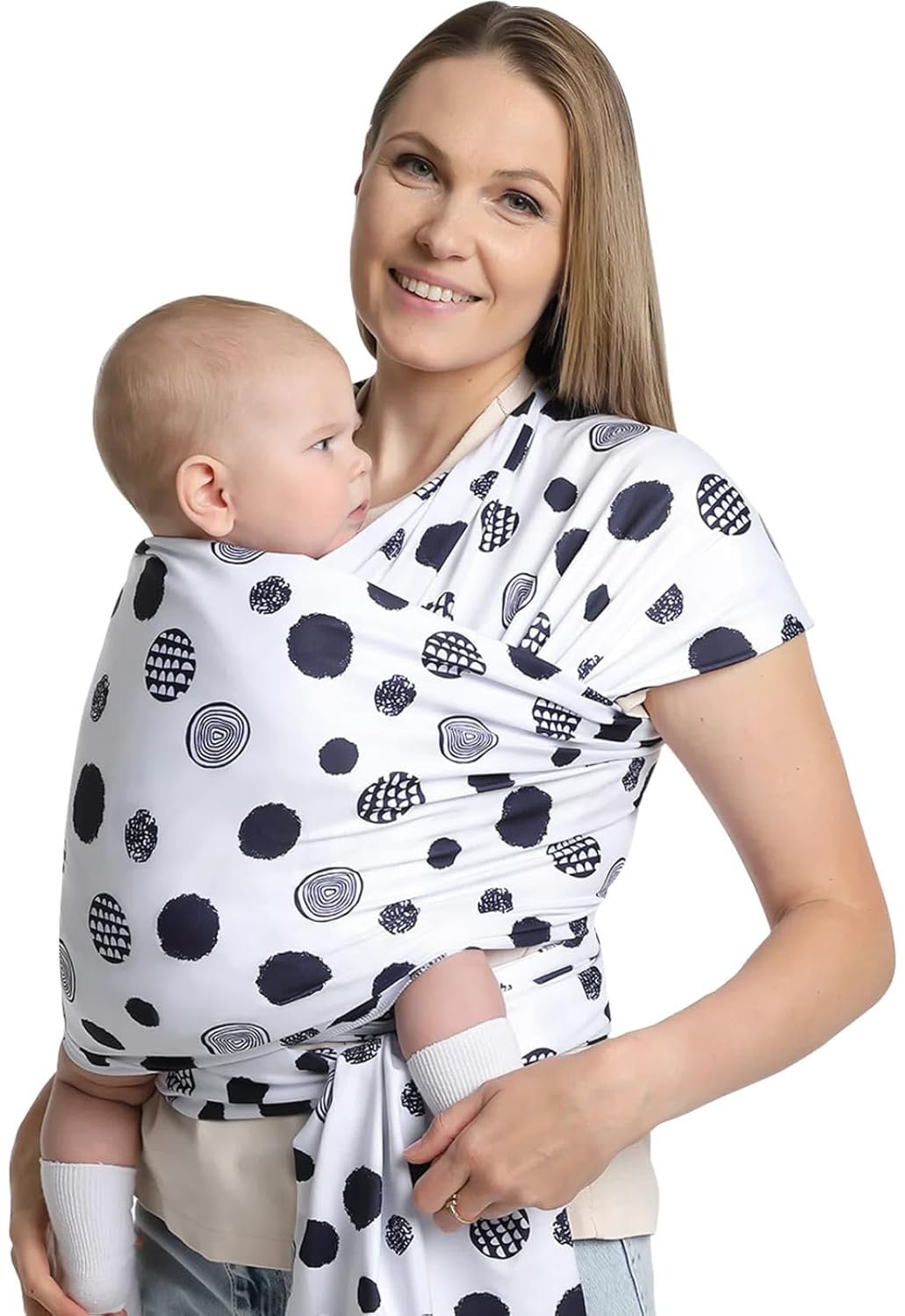 Baby Wraps Carrier – Polka Dots Pattern – All-in-One Baby Wearing Wrap Hands-Free Design Infant Sling Carrier, Soft, Comfortable Fabric for Newborns to Toddlers 7-35 lbs