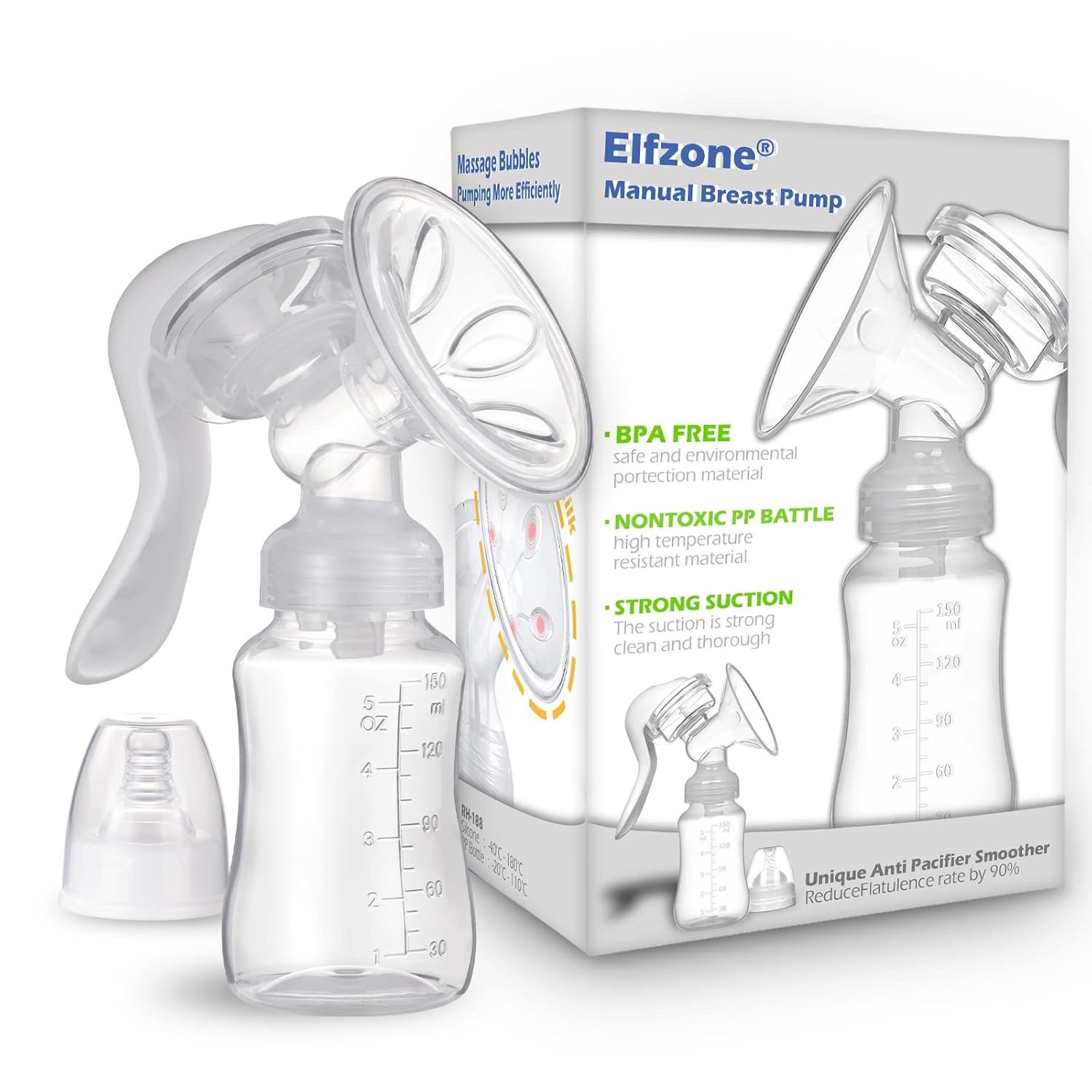 Manual Breast Pump – Adjustable Suction Silicone Hand Pump Breastfeeding, Small Portable Manual Breast Milk Catcher Baby Feeding Pumps & Accessories, White, Mother’s Day Gifts