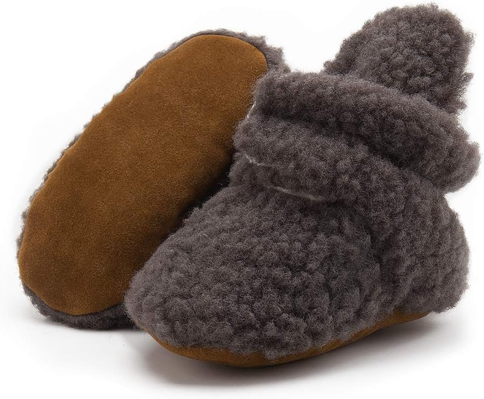 Infant Baby Boys Girls Cozy Fleece Booties Stay on Slippers Non Slip Soft Gripper Sock Shoes Toddler First Walker Newborn Crib Birthday Shower Gift