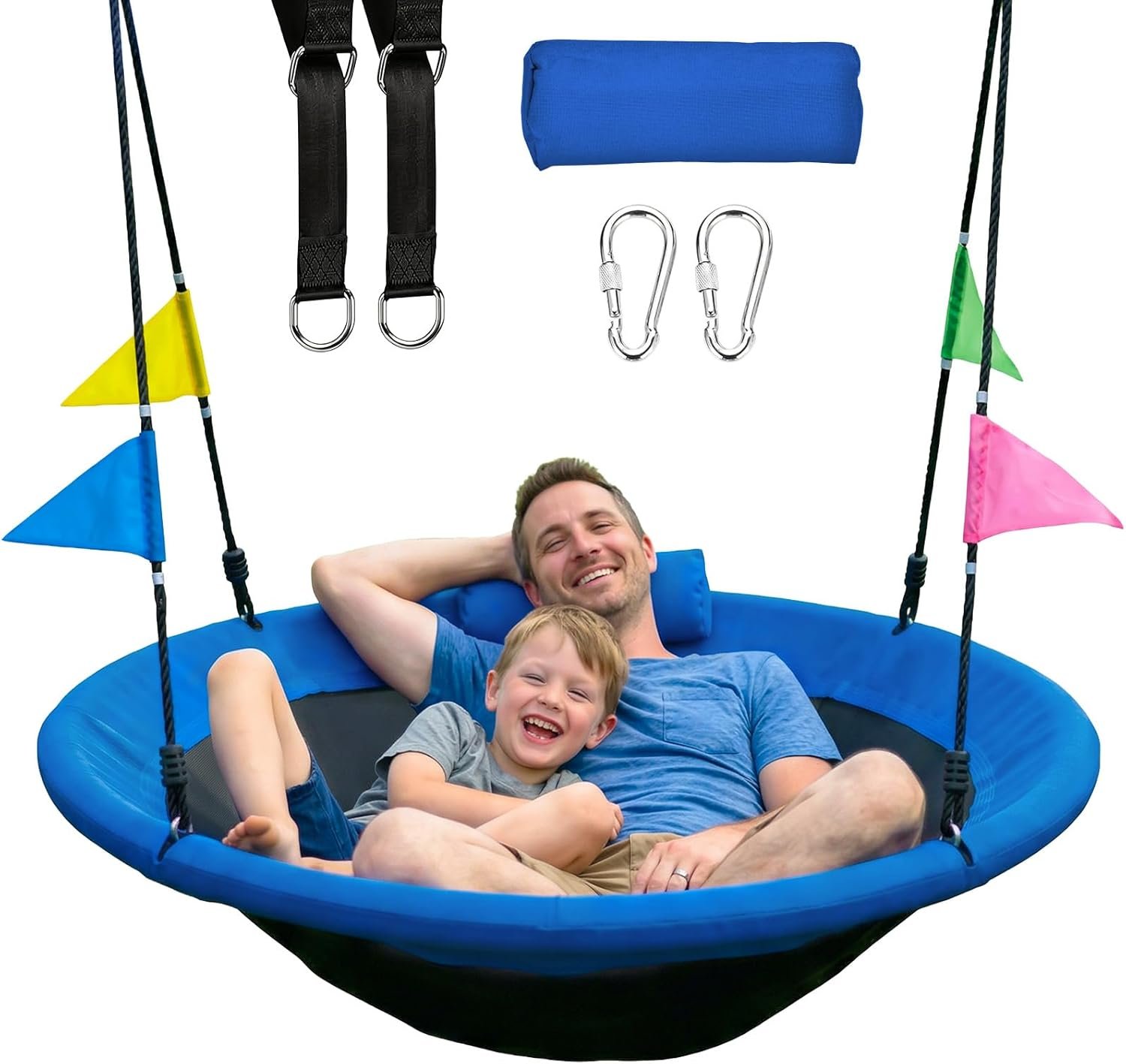HeyZoo Tree Swing, 48 inch Saucer Swing, with Tree Hanging Straps, 600lbs Weight Capacity, for Outdoor Backyard and Playground, Gifts for Kids, Blue