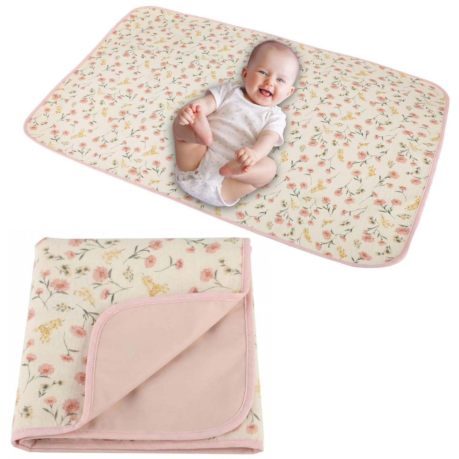Baby Diaper Changing Pad, 19.7″x25.6″ Waterproof Changing Pad Liners with 100% Muslin Cotton Front Top and Leather Back, Soft and Absorbent Portable Changing Mat for Travel