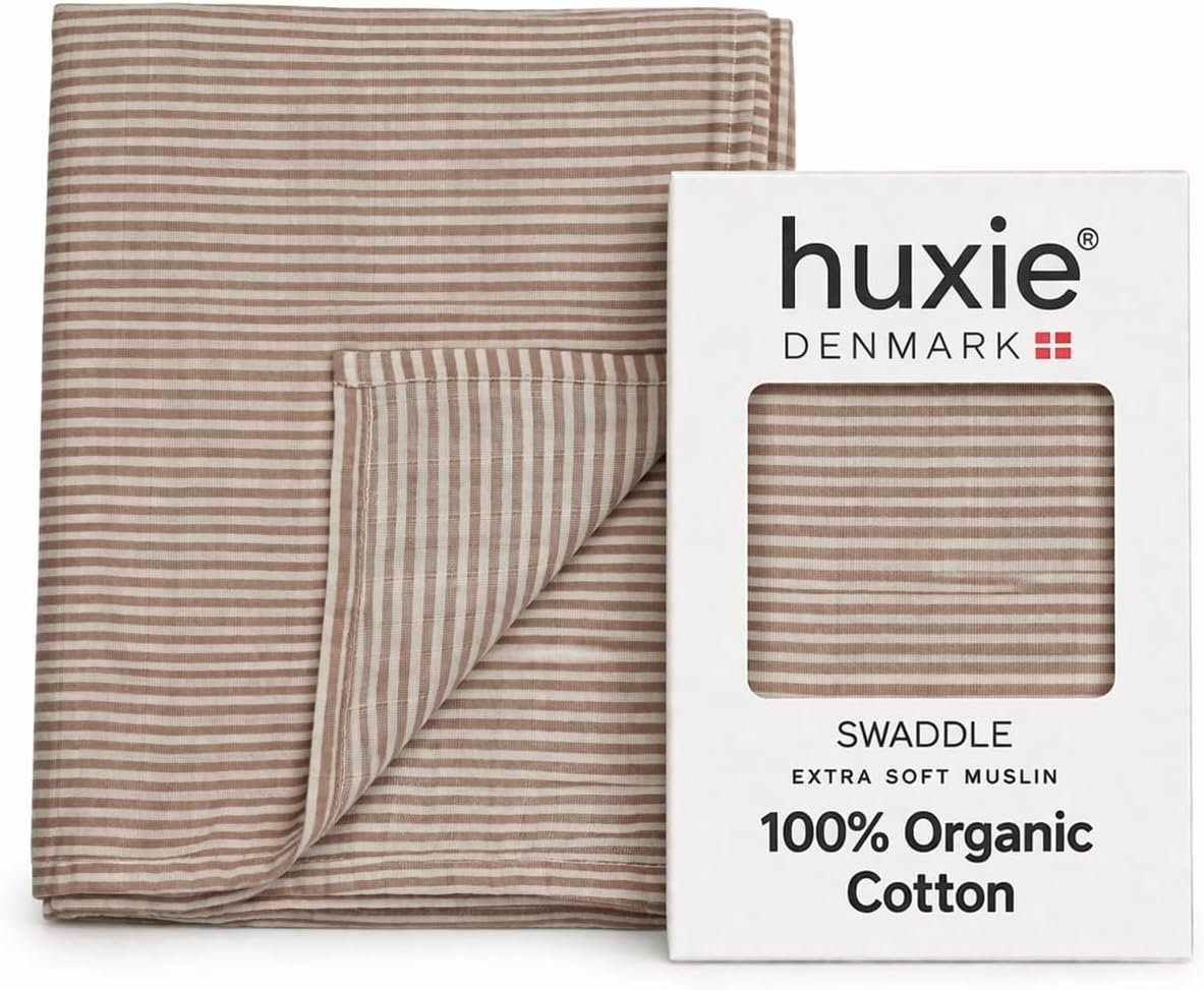Muslin Baby Swaddle Blanket 100% Organic Cotton 47” x 47” (Natural Stripe)