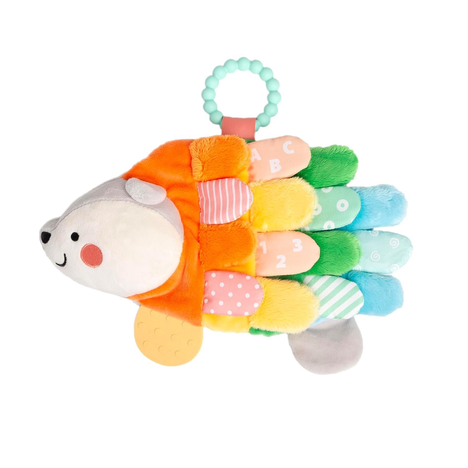 Pearhead Hedgehog Sensory Toy, Plush Lovey with Crinkle Tabs and Silicone Teether for Babies 0m+, Infant Development Toy