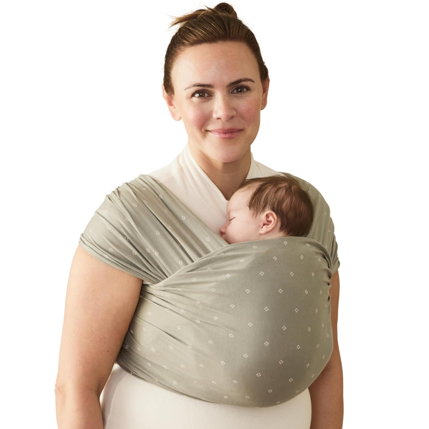 Ergobaby Aura Baby Wrap Carrier for Newborn 0-12 Months (8-25 lbs) – Soft Stretchy Infant Wrap Carrier with Hip-Healthy Positioning, Pre-Tied Design – Olive Diamond