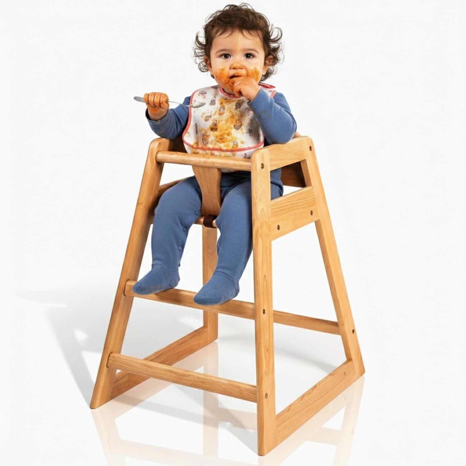 LA Baby Wooden High Chair – Restaurant Style Solid Wood Highchair for Babies and Toddlers – ASTM F404 Safety Certified – Stackable Design – Natural