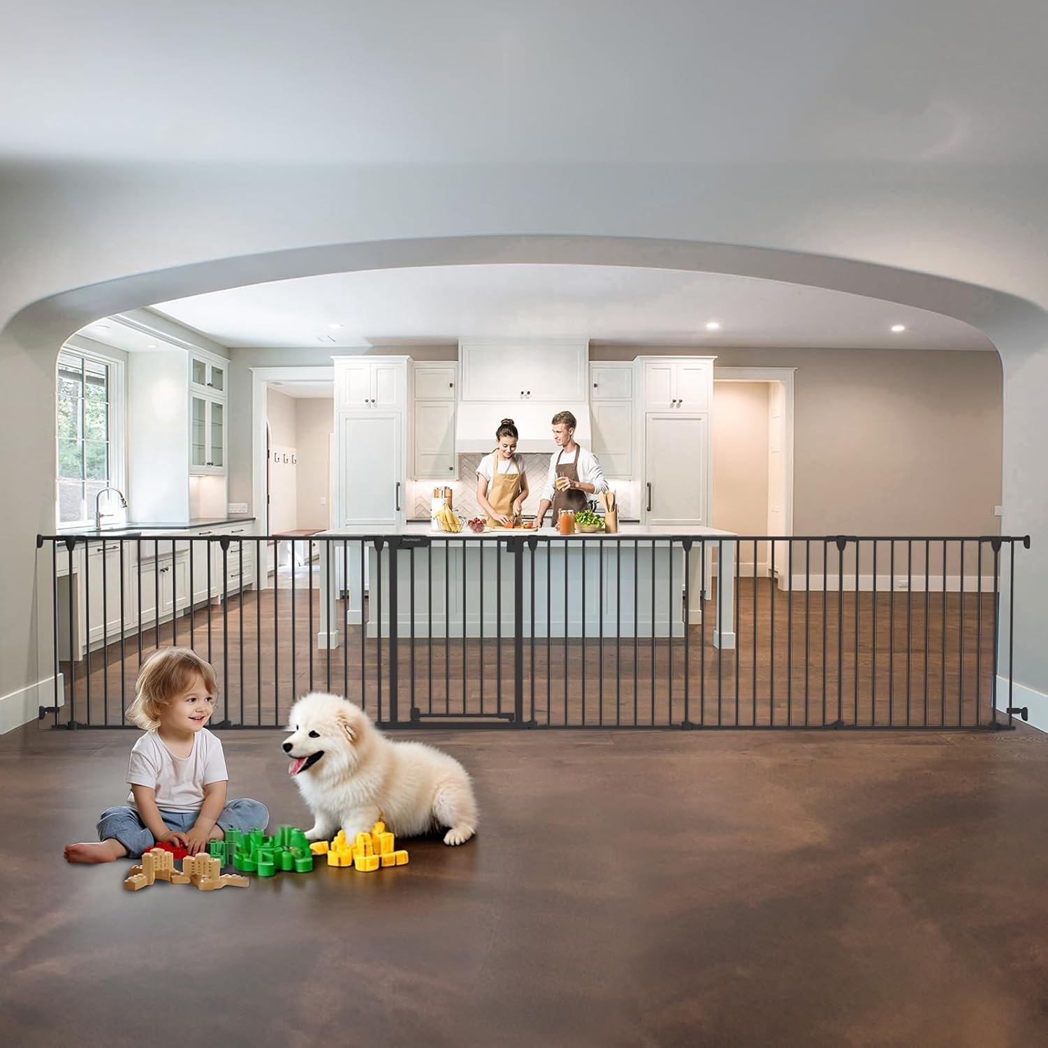 150″ Extra Wide Baby Gate, Play Yard Child Safety Gate, Dog Gates with Auto-Close Door, Double Locking System for The House Doorways, Fireplace, Kitchen, 6-Panels, 30″ Tall