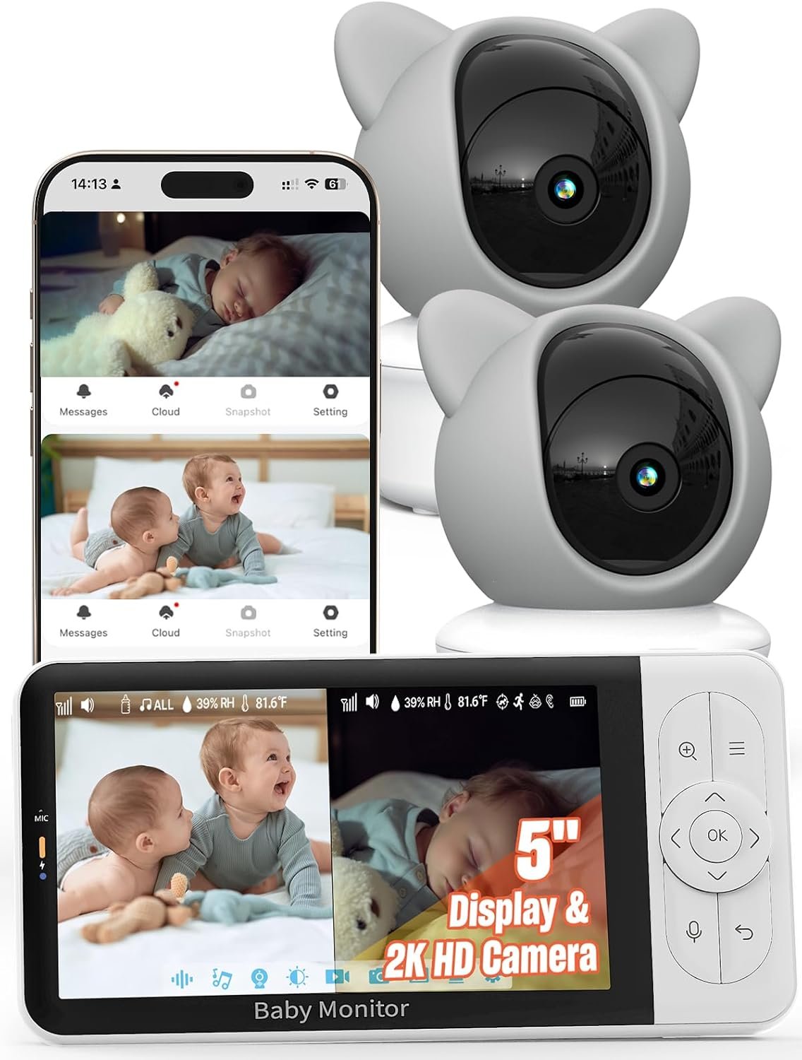 iFamily WiFi Baby Monitor with App – Smartphone Baby Monitor with 5″ HD Monitor & 2K Camera, Night Vision, 2-Way Talk, Motion Tracking&Alerts, Temp Sensor, Lullabies,Secure WiFi Lock