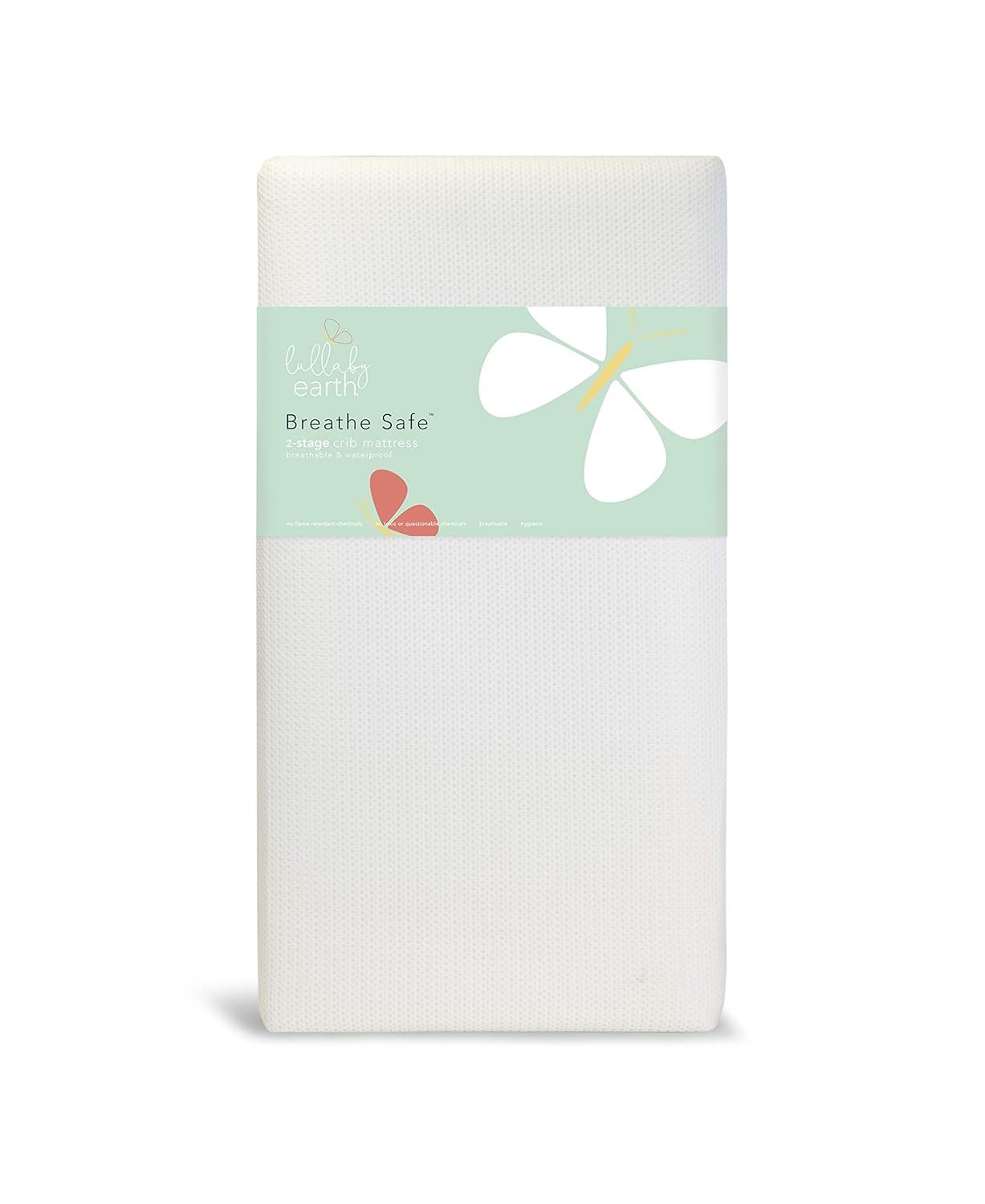 Lullaby Earth Breathe Safe 2-Stage Breathable Crib Mattress – Chemical Free, Dual Firmness Natural Mattress with Removable Washable Protector – Packaging May Vary