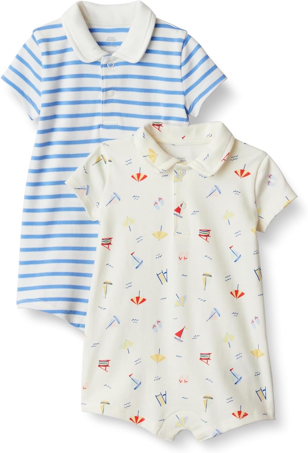 Amazon Essentials x Sofia Grainge Baby Boys’ Short Sleeve Cotton Polo Romper, Pack of 2
