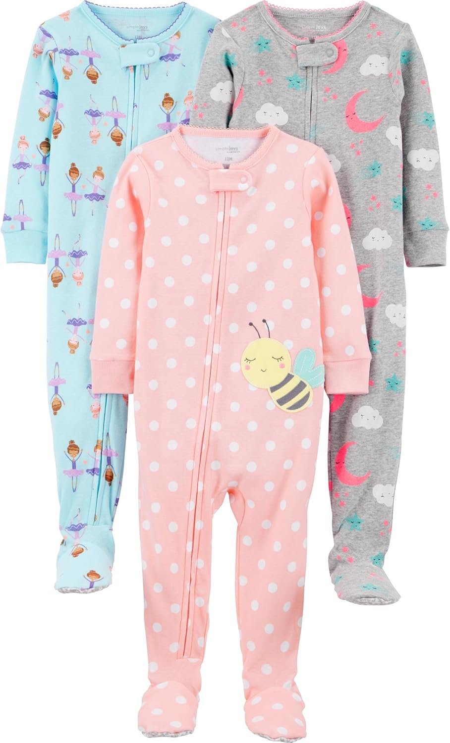 Simple Joys by Carter’s Girls 3-pack Snug Fit Footed Cotton Pajamas