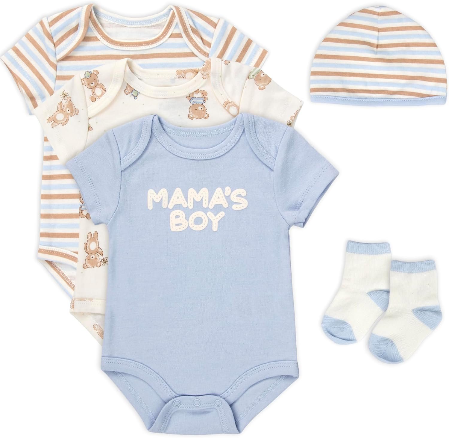 Baby Essentials Baby Boys 5 Piece Bodysuit Set