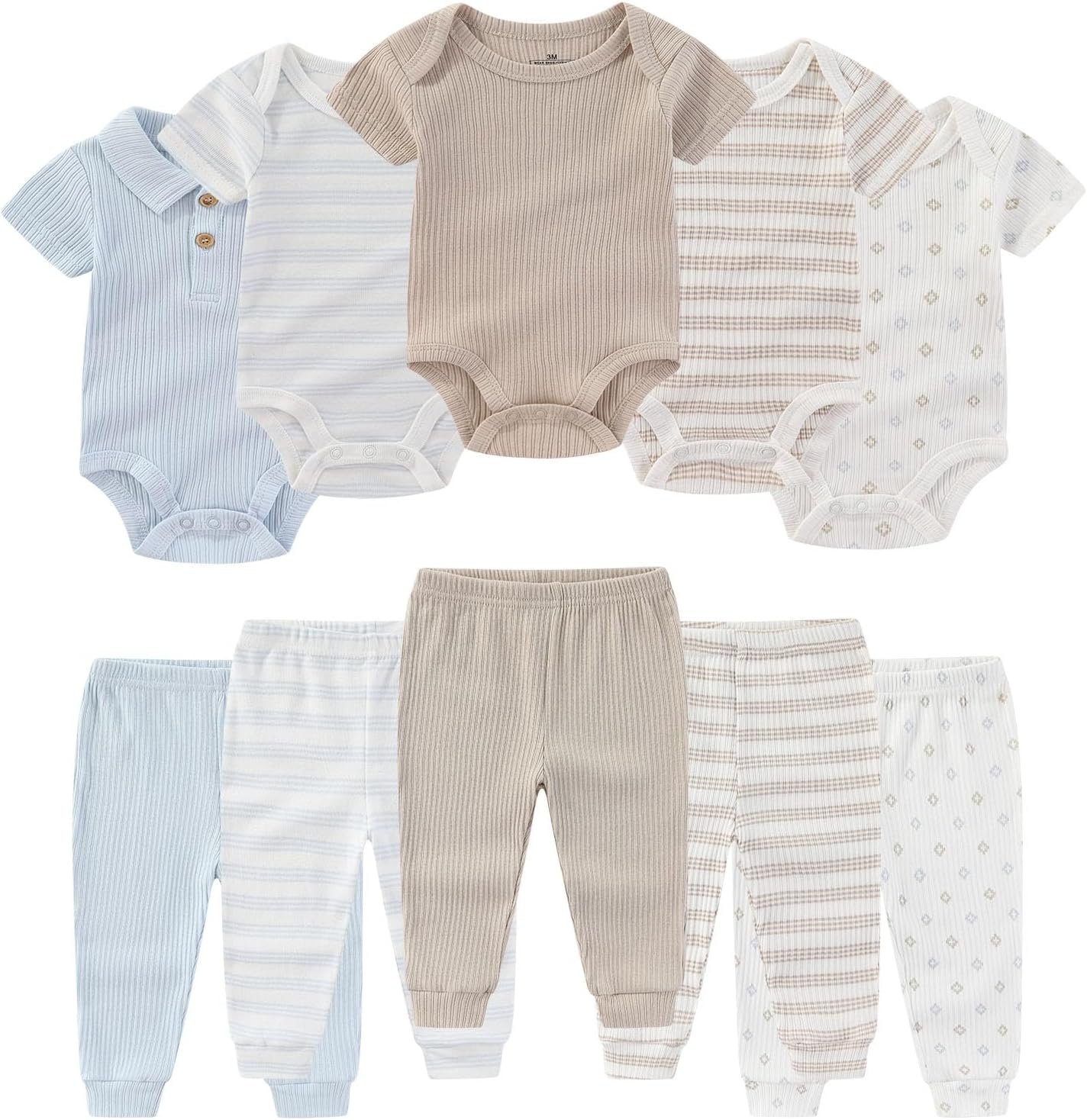 Ruliby Baby Bodysuit and Pant Set Summer Ribbed Mix Match Infant Boy Girl Clothes Outfits