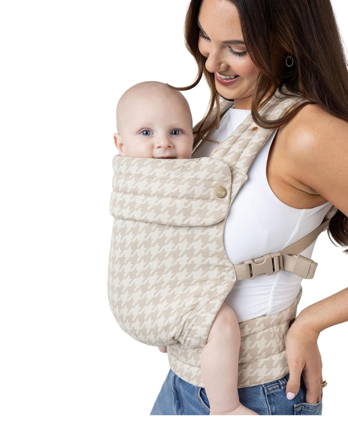 Mabē Monarch Ergonomic Baby Carrier – Premium Cotton Soft Structured Newborn to Toddler Carrier with Hip-Healthy Design, 3 Carry Positions (7-35 lbs), Lightweight & Breathable, (Houndstooth)