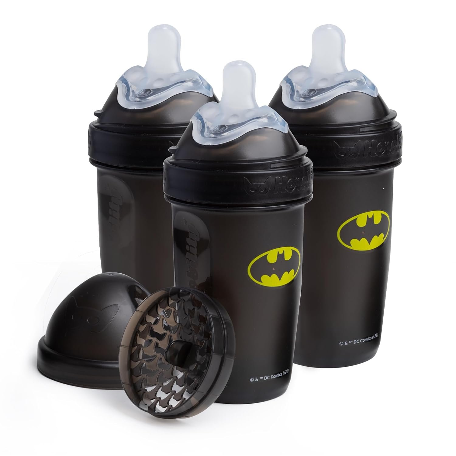 Herobility Anti-Colic Baby Bottles 8.5 fl oz/240ml – Pack of 3 Plastic Baby Bottles, Fast Flow Plastic Bottles, Breast-Shaped Teat for Breastfed Babies, Small Baby Bottles, Swedish Design, Batman