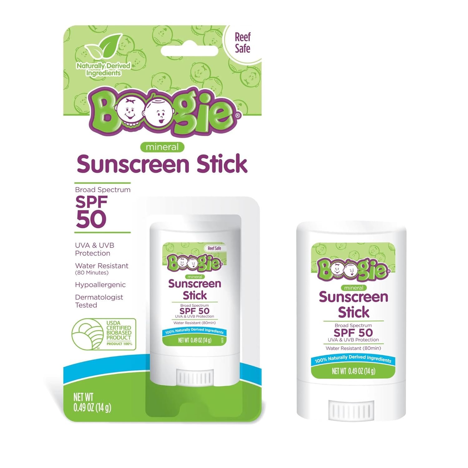 Boogie Mineral Sunscreen Stick SPF 50-0.49 oz – Sunscreen for Kids – Broad Spectrum UVA & UVB Protection – Water Resistant Sun Protection – Hypoallergenic – 100% Naturally Derived Ingredients