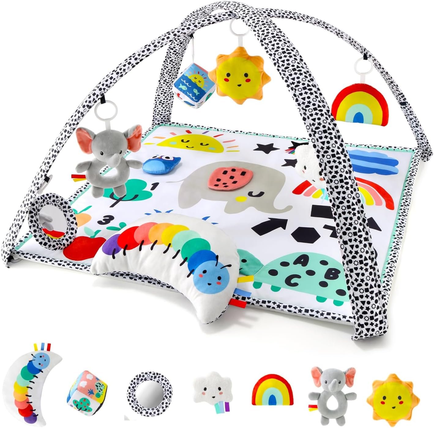 The Peanutshell Unisex Baby Play Gym & 7-in-1 Play Mat – Playmat Baby Toys 0-6, 6-12 Months Tummy Time Mat with Hanging Toys, Soft Padded for Newborns, Infants – Montessori Elephant
