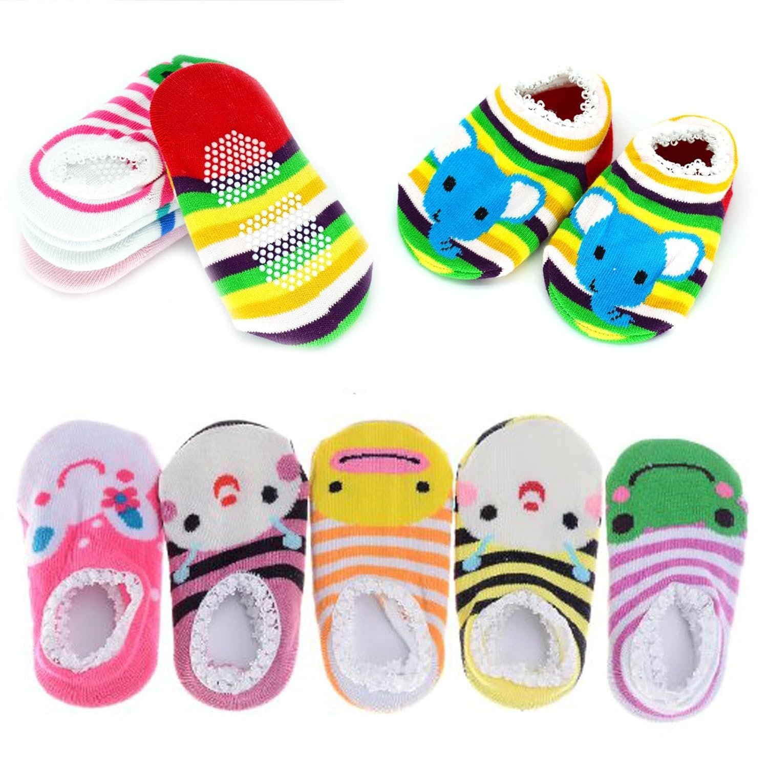 Baby Toddler Newborn Infant Socks Anti Slip No-Show Cartoon Slipper Sock 5 Pairs
