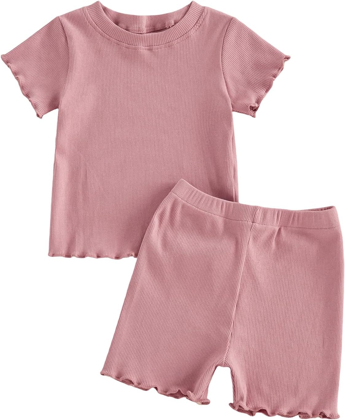Kupretty Toddler Baby Girl Clothes Cute Comfy Summer Outfits Set Ruffled Shirts + Shorts 12 18 24 Months 2T 3T
