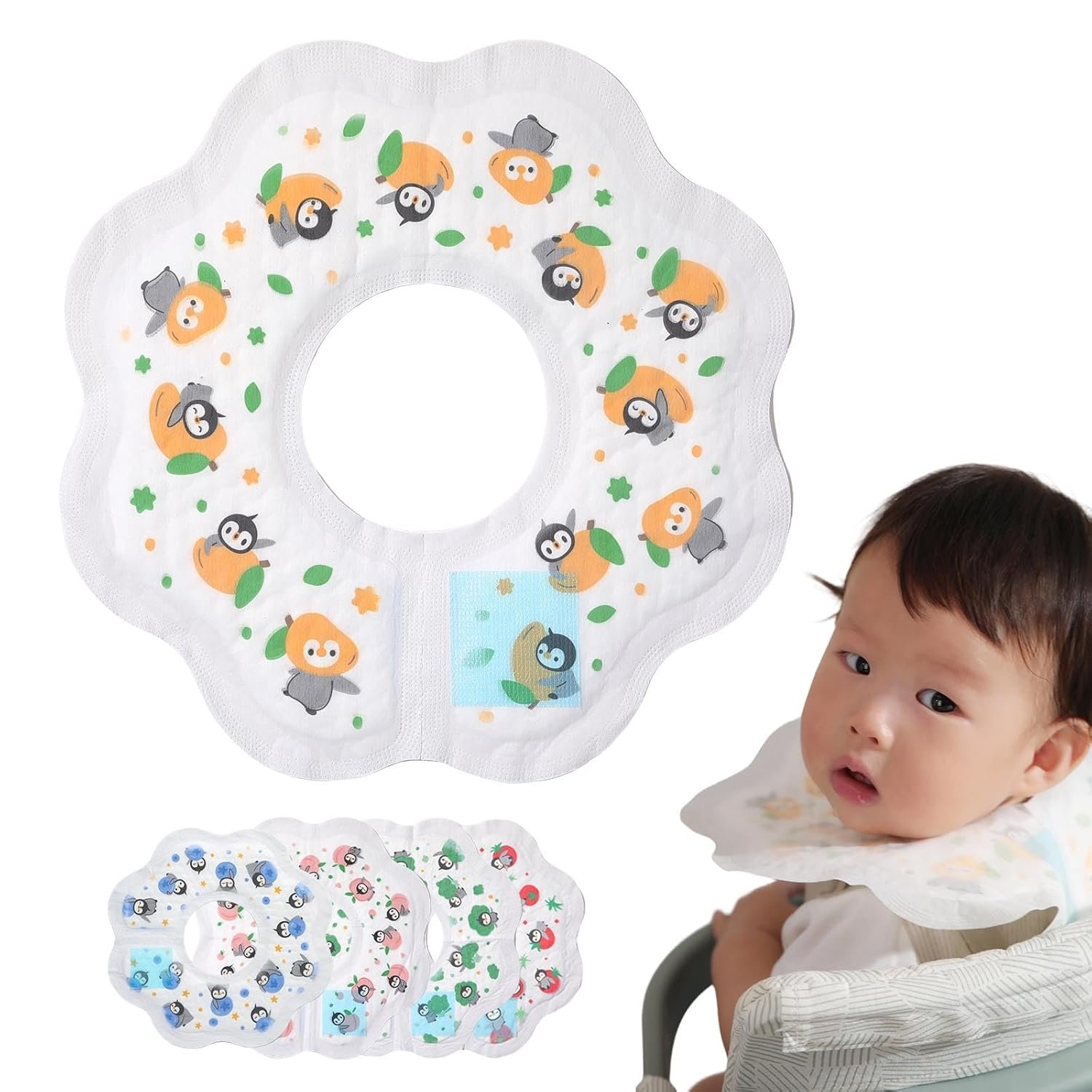 Disposable Drooling Bibs, 24 Individual Pack for Toddlers-Adjustable With Snaps, 10.24’’x11.02’’ Baby Bibs for Teething, Newborn baby Essentials (【24pcs】 Oliver & Blueberry)