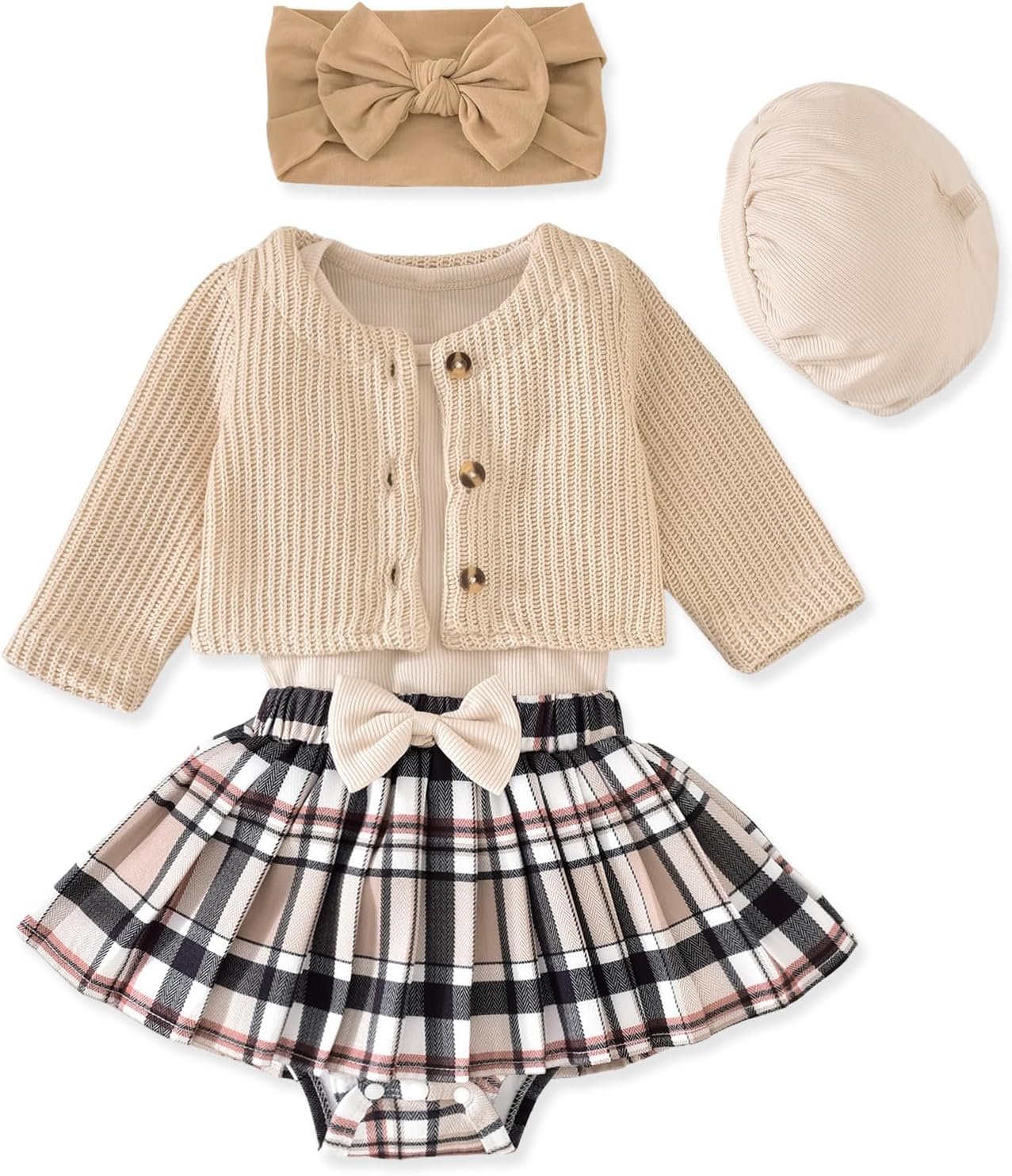 Aalizzwell Infant Baby Girl Fall Winter Skirt Outfit with Cardigan 5Pcs 0-18 Months