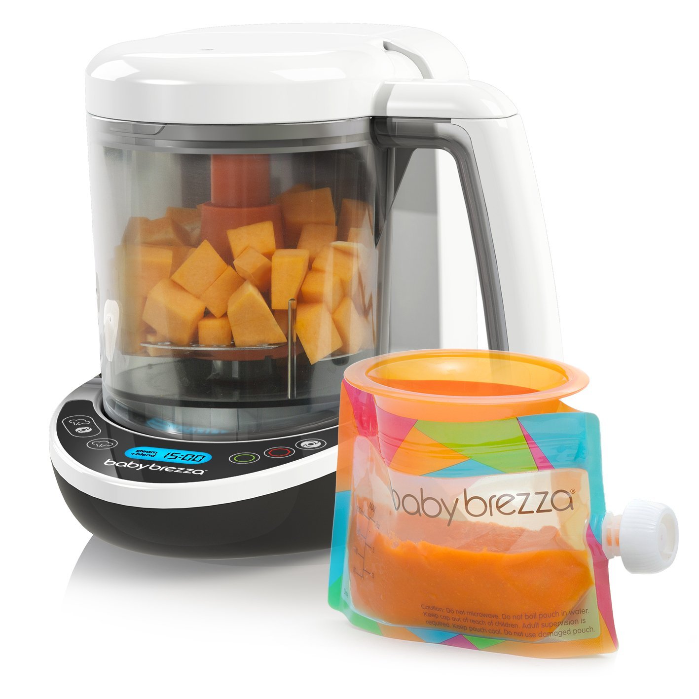 Baby Brezza Small Baby Food Maker Set – Cooker and Blender in One to Steam and Puree Baby Food for Pouches – Make Organic Food for Infants and Toddlers – Includes 3 Pouches and 3 Funnels