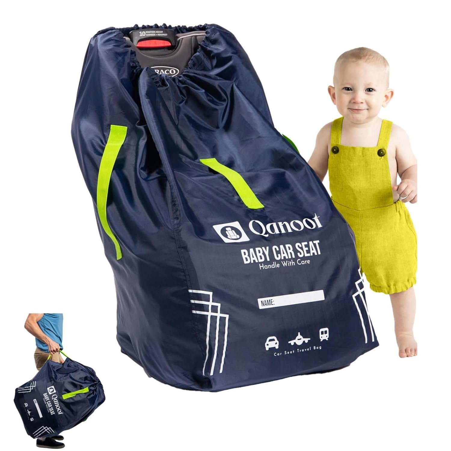 Infant Car Seat Travel Bag for Airplane – Durable Gate Check Bag for Car Seats that fits easily on Convertible Car Seats, Infant Carriers & Booster Seats (Hand Carry Bag, Blue)