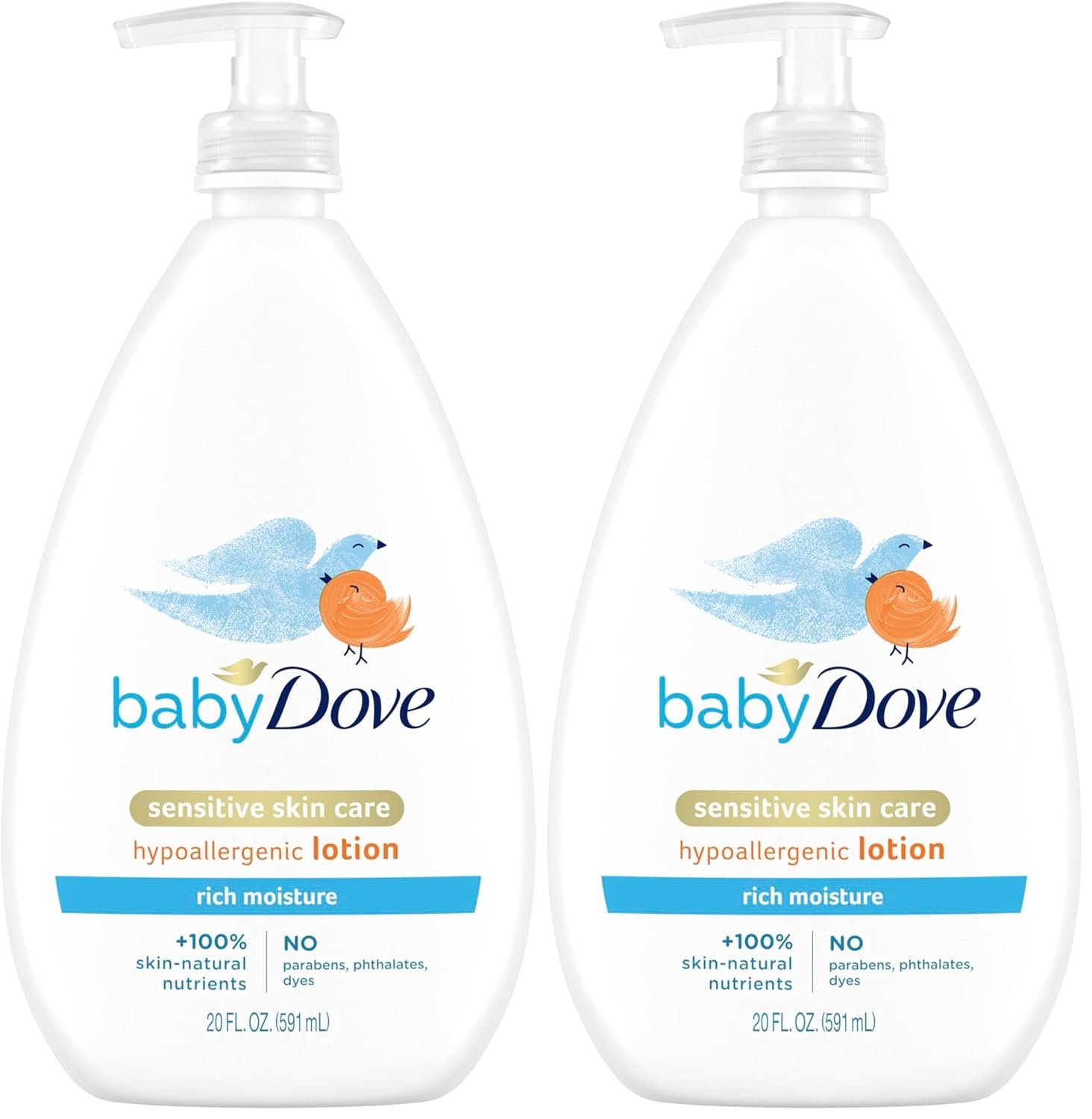 Baby Dove Sensitive Skin Care Body Lotion For Delicate Baby Skin Rich Moisture With 24-Hour Moisturizer, 20 fl oz (Package May Vary) (Pack of 2)