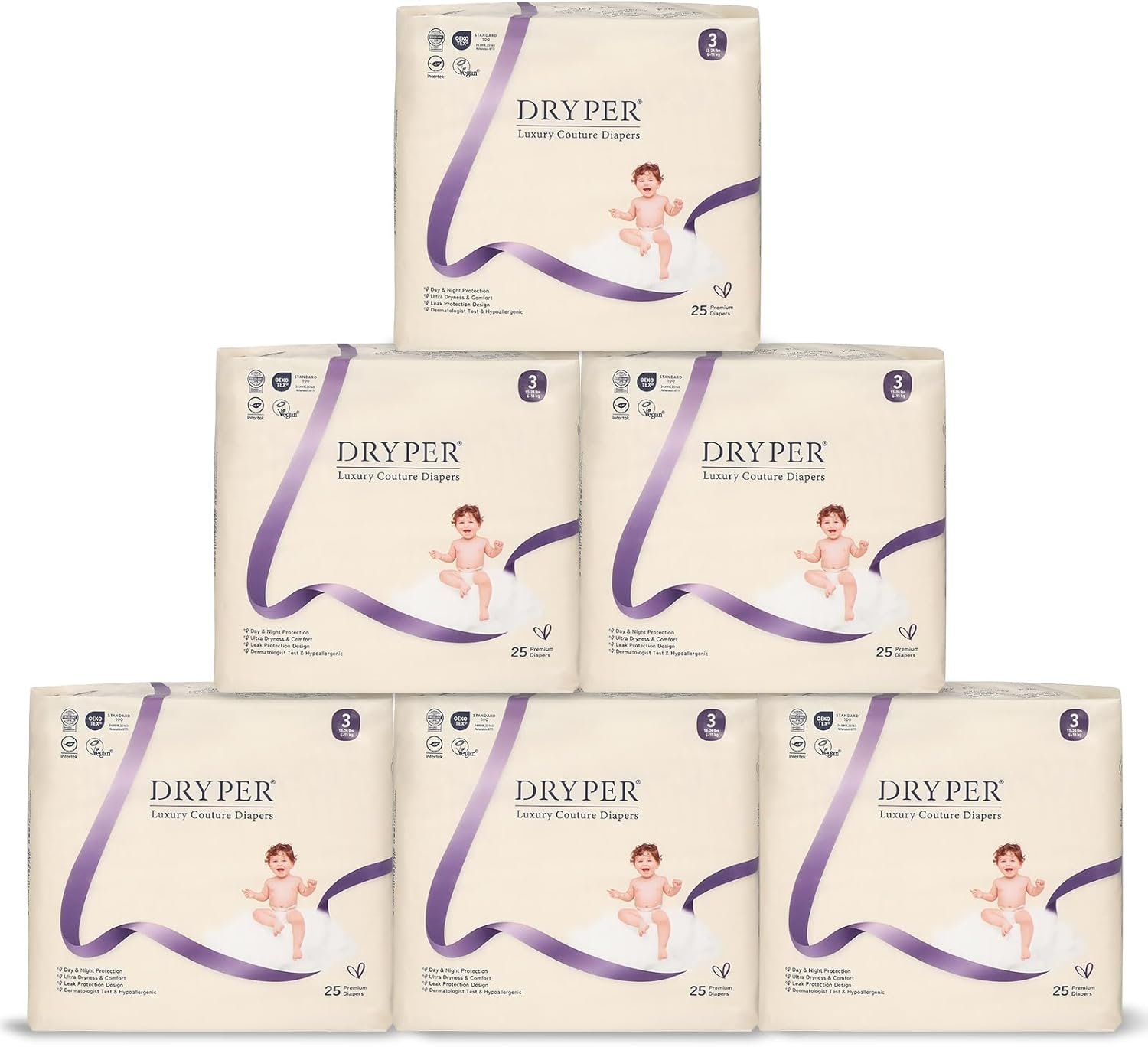 Baby Diapers, DRYPER Disposable Diaper Newborn Size 3 Diapers (13-24 lbs), 3D Leak Guards & Wetness Indicator, Ultra-Soft & Thin, Fast Water Absorption Nappies,150 Count