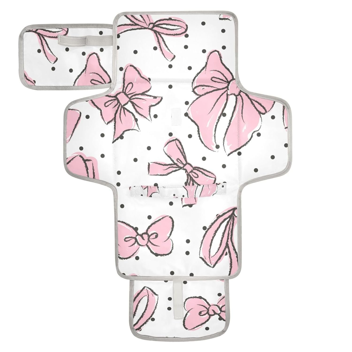 Pink Bow Portable Diaper Changing Pad – Waterproof Foldable Baby Diaper Changing Pad with Built-in Pillow, Travel Diaper Changing Mat for Newborn Baby