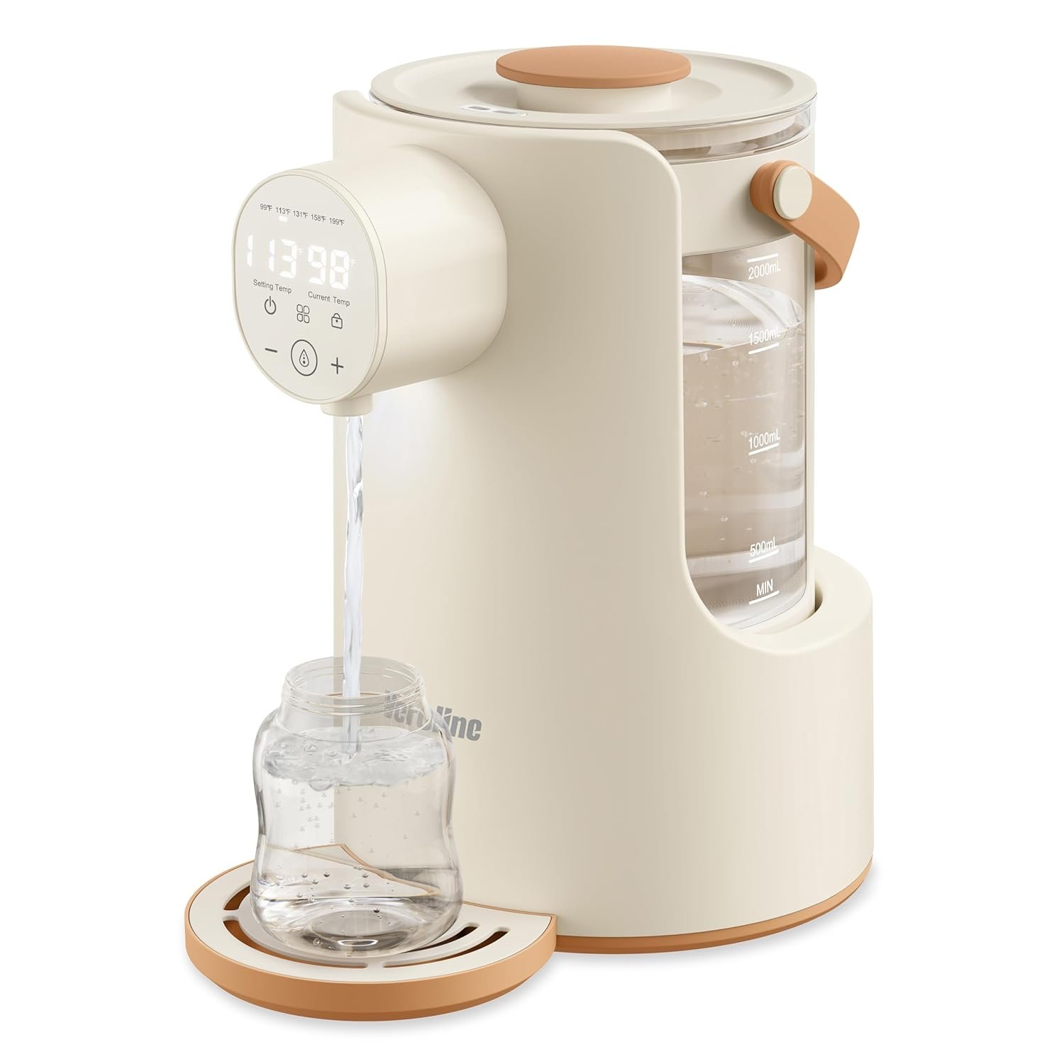 Instant Water Warmer, 2L Baby Formula Dispenser, 5 Temperature Control & 7x24H Keep Warm, Baby Bottle Warmer with Night Light, Hot Water Dispenser for All Bottles, Detachable Glass Tank