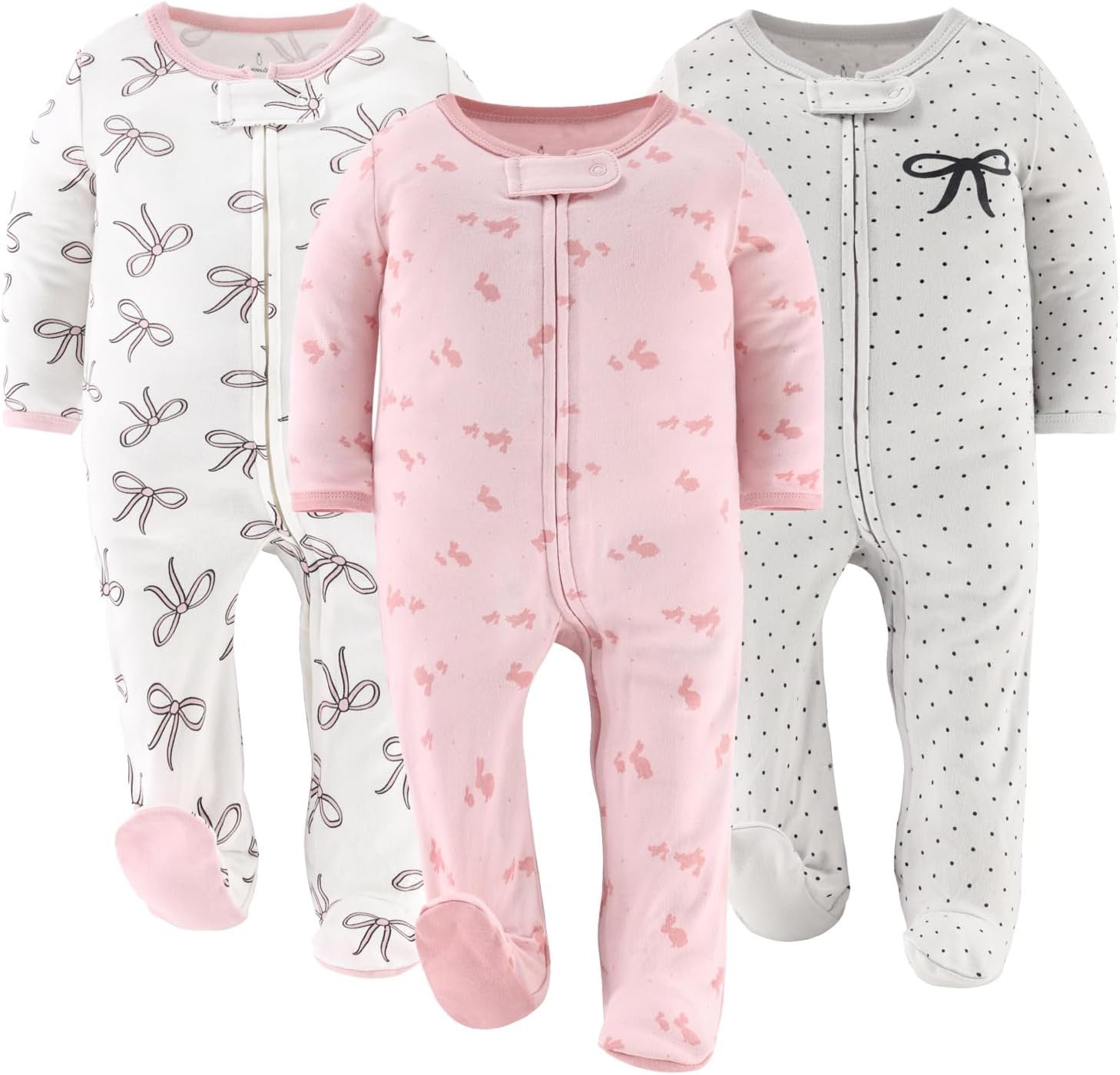 The Peanutshell Baby Sleepers for Girls Set of 3 – Soft Cotton Footed Pajamas for Newborns & Infants – Pink Balletcore