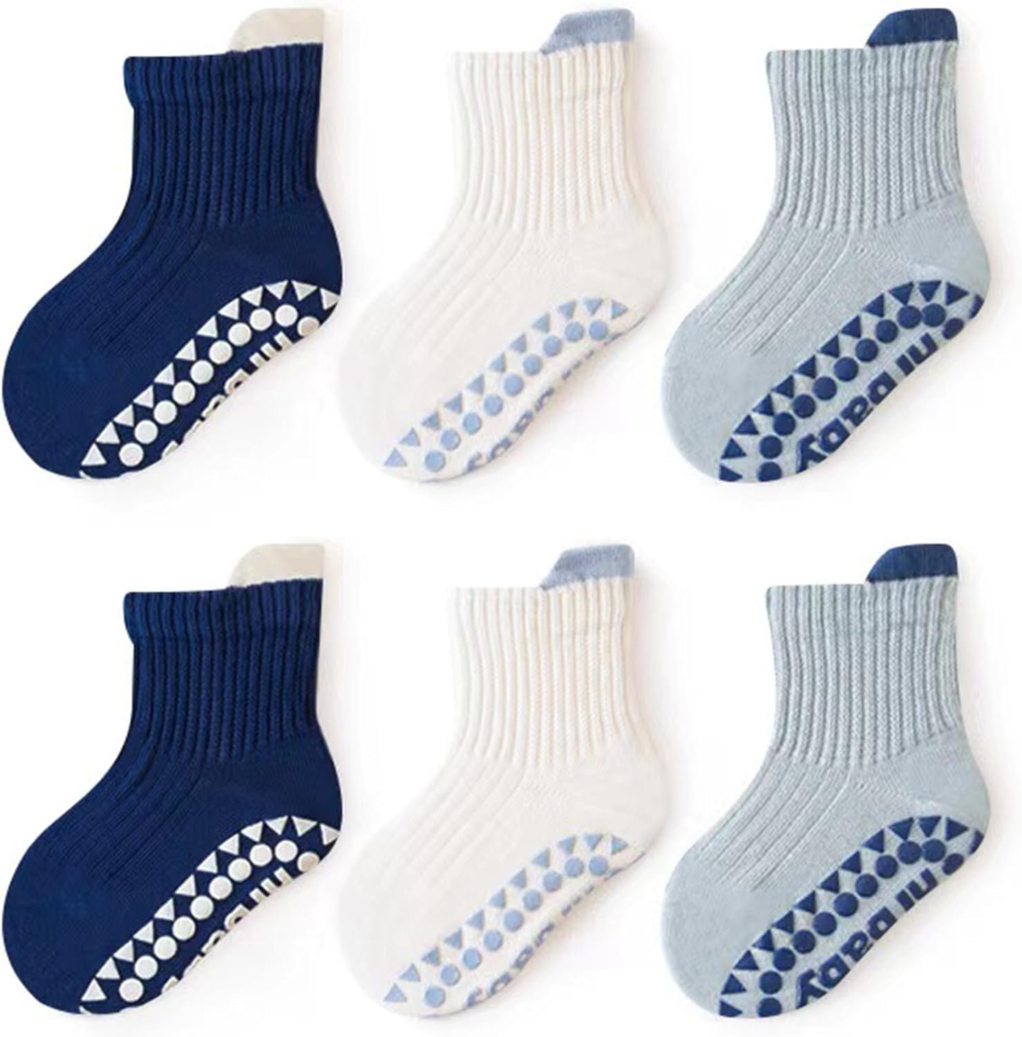 IZUS 6 Pairs Toddler Grip Socks Anti-slip Dots Kid-Girl Cotton Crew Socks Anti Skid Sock Baby-Boy Newborn Infant 1-3T