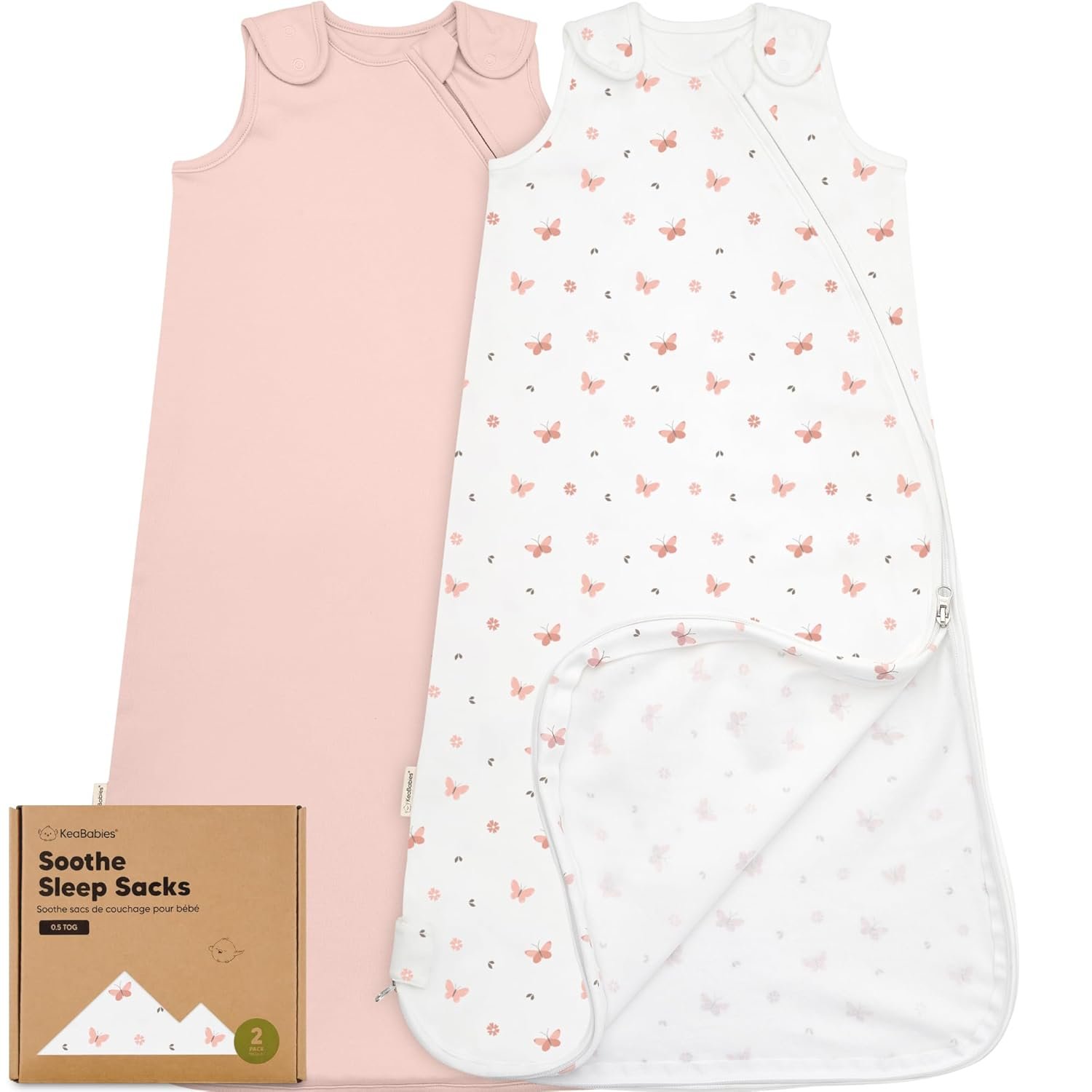 2-Pack Organic Baby Sleep Sacks, 100% Cotton – Soft & Breathable 0.5TOG Baby Wearable Blanket, Toddler Sleeping Sack 6-18 Months, Easy to Wear Transitional Swaddles for Newborns (Butterflies, M)