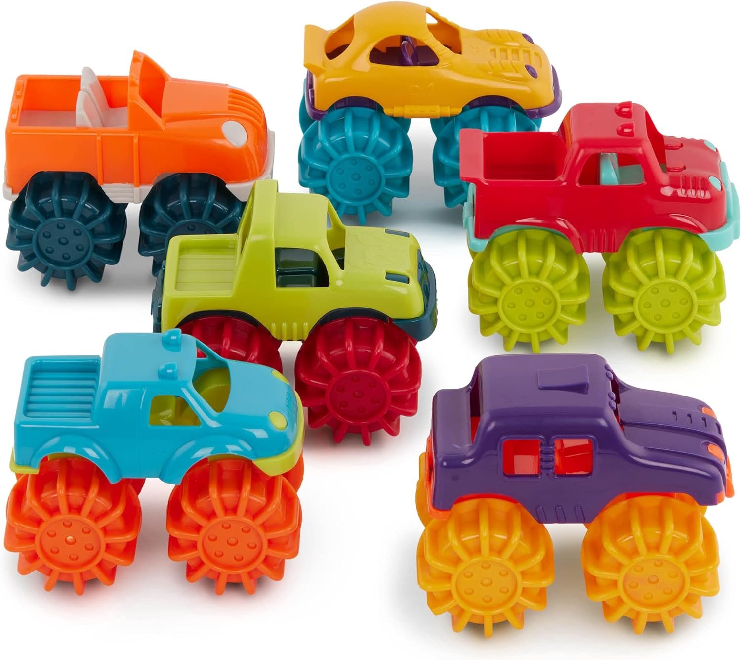 Battat – Plastic Toy Cars – 6 Pack & Storage Bag – Colorful Toddler Trucks – Easy to Clean – 2+ Years – Mini Monster Trucks