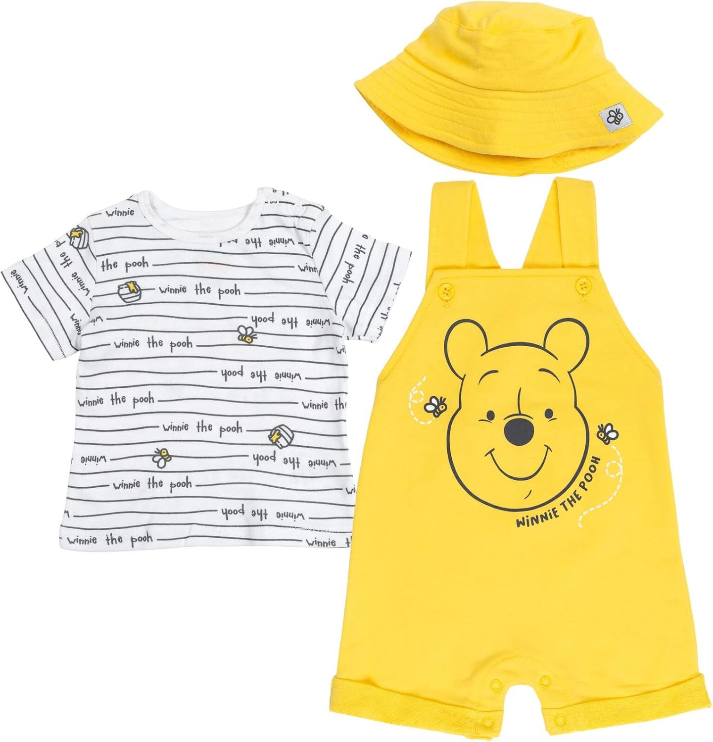 Disney Winnie the Pooh Baby Boys’ Outfit Set 3 Piece Shortall Tee and Hat Newborn to Infant