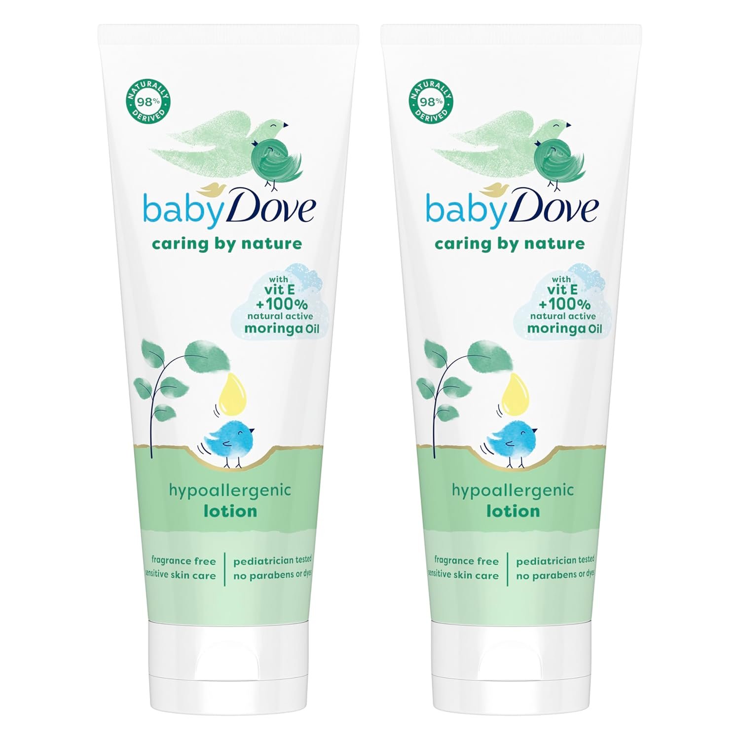 Baby Dove Hypoallergenic Lotion Caring By Nature 2 Count Build a Healthy Foundation for Your Baby’s Skin Contains Vitamin E and 100% Natural Moringa Oil 13.5 fl oz (Pack of 2)