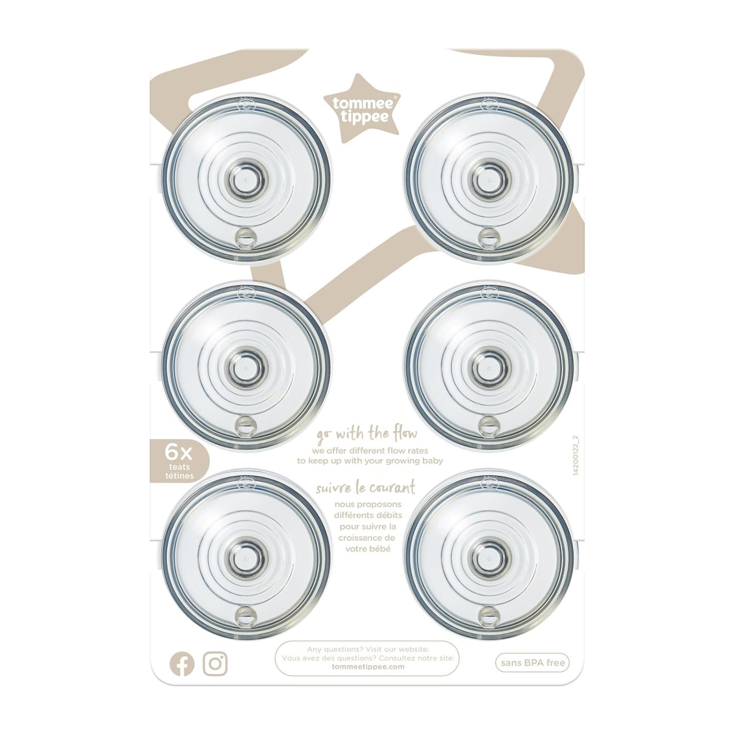Tommee Tippee Natural Start Baby Bottle Nipples, Breast-Like for A Natural Latch, Anti-Colic Valve, Soft Silicone, Medium Flow, 3+ Months, Pack of 6