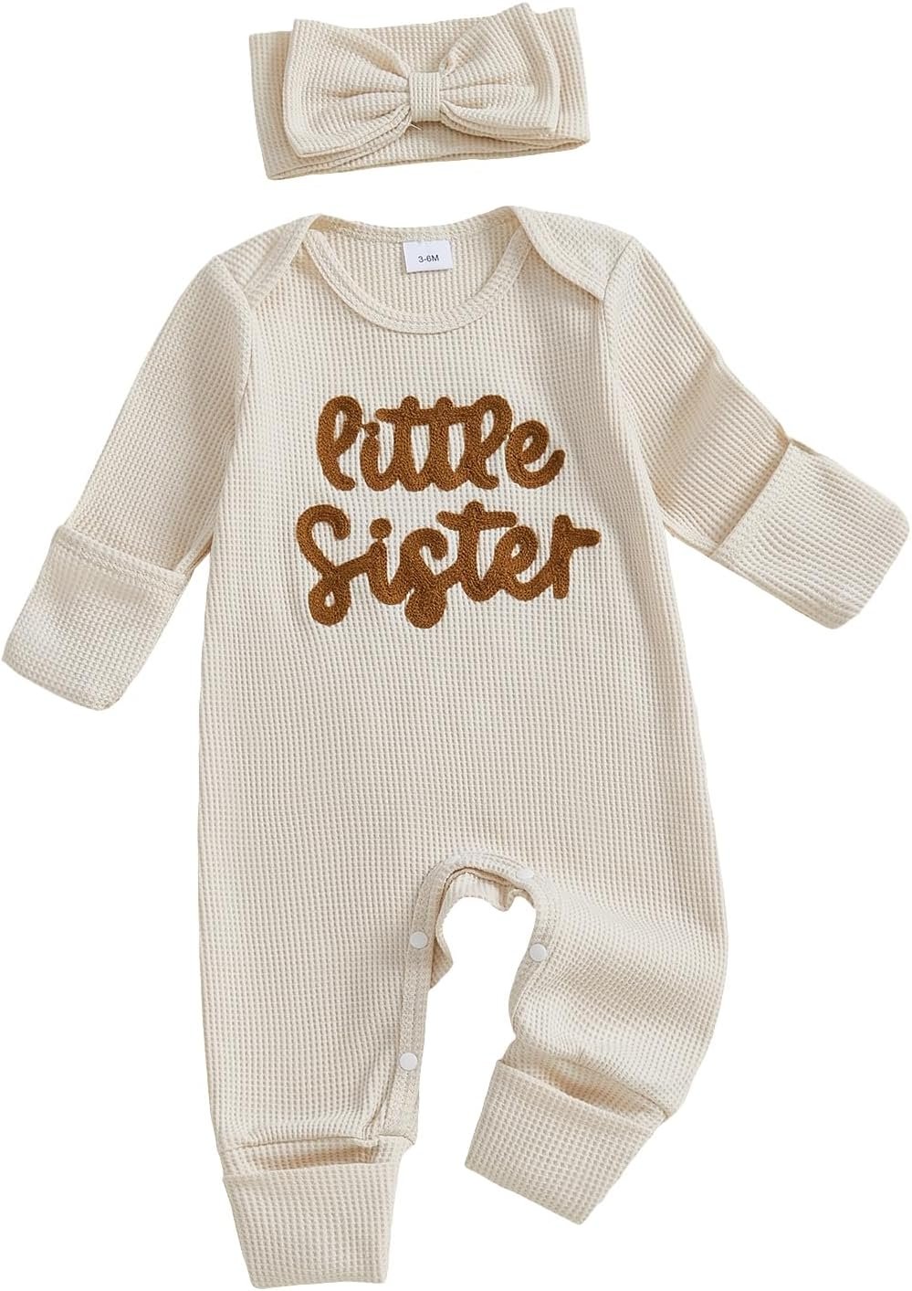 allshope Infant Baby Girl Fall Outfit Sweatshirt Romper Little Sister Lil Sis Long Sleeve Jumpsuit Newborn Clothes