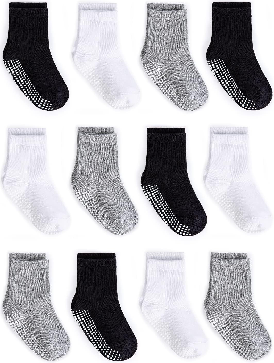ZAPLES Baby Non Slip Grip Crew Socks with Anti Skid Soles for Infants Toddlers Kids Boys Girls