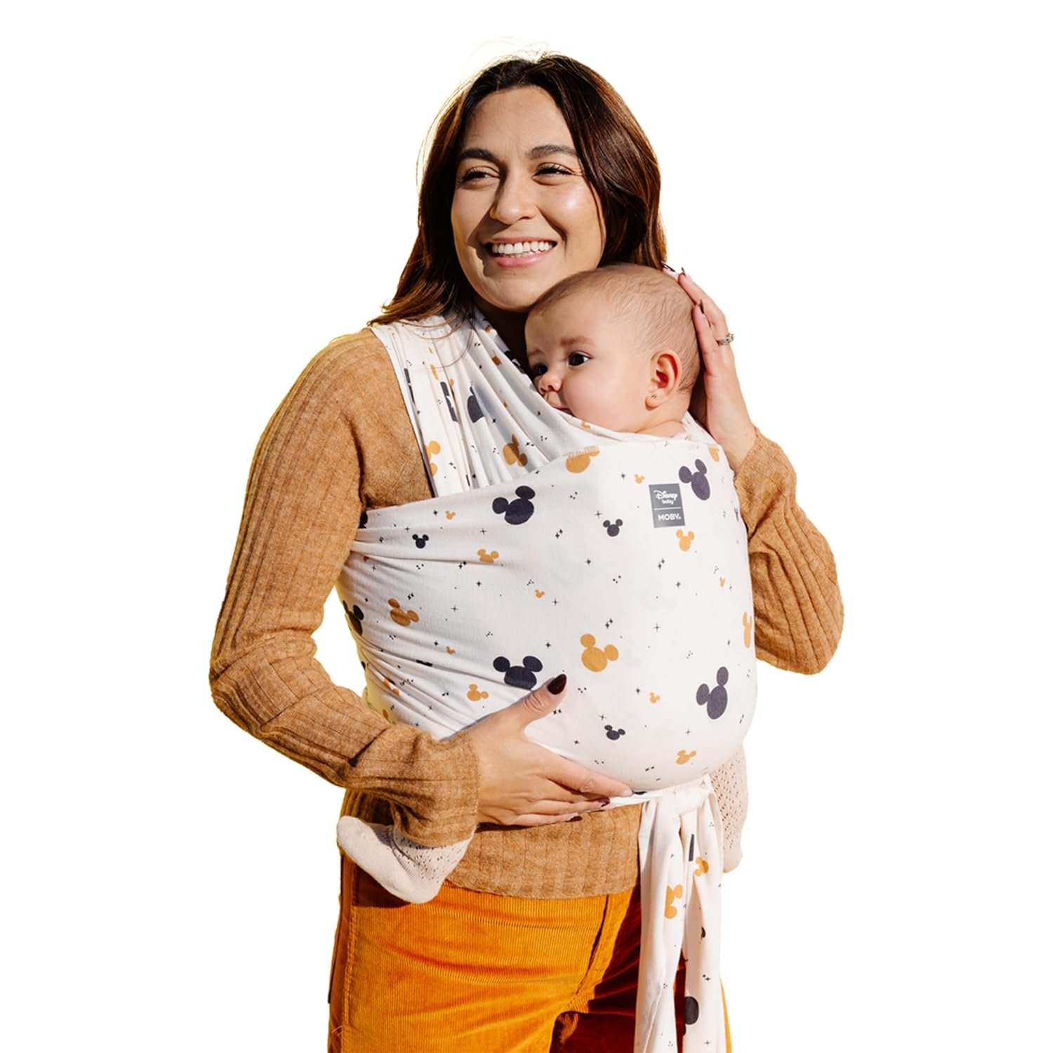Moby Baby Wrap Carrier Featherknit for Newborns to Toddlers (8-33lbs), Infant Sling Carrier, Lightweight & Hands Free Design, Adjustable for All Body Types (Disney’s Mickey Mouse All Ears)