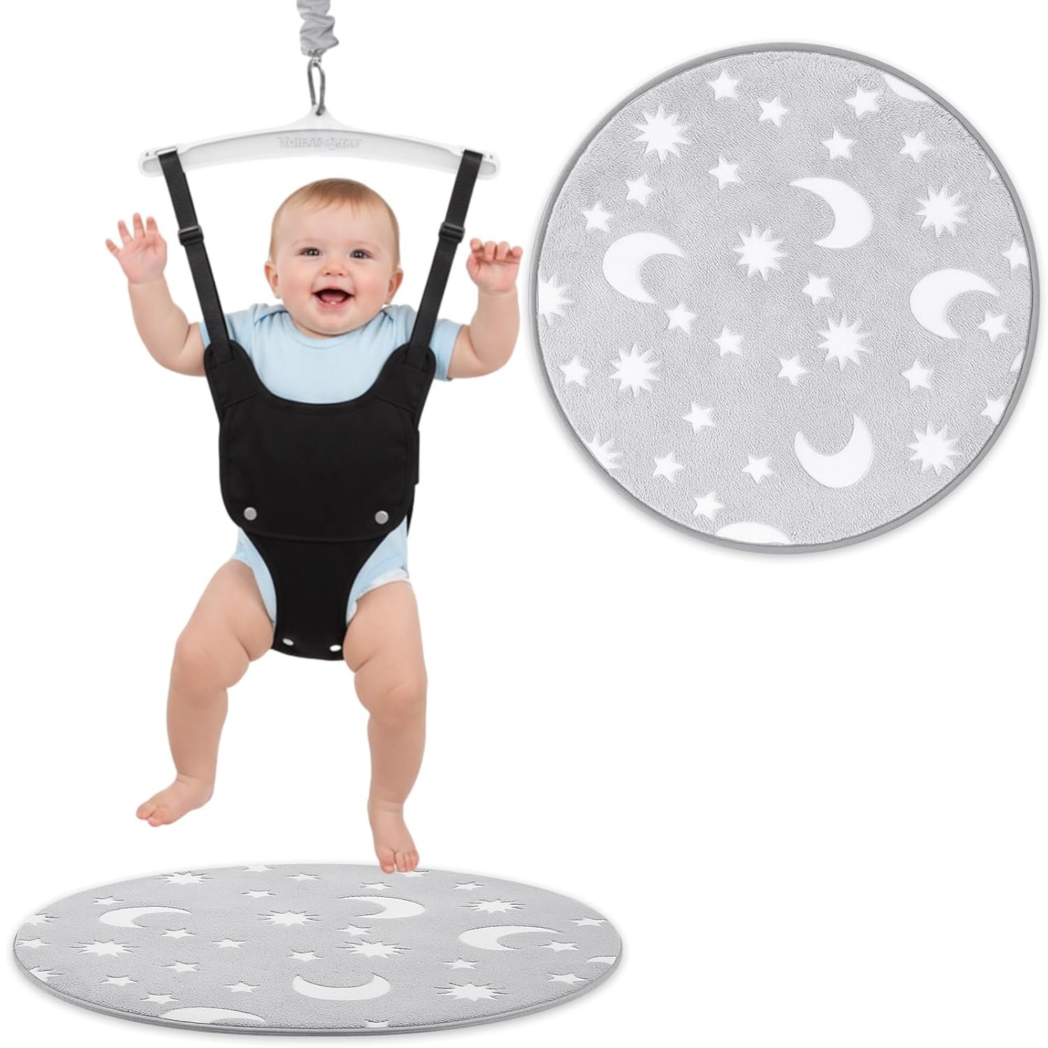 Nuanchu Baby Jumper Mat Soft Plush Baby Doorway Jumper Rug Portable Toddler Exerciser Mat for Active Toddler Indoor and Outdoor (Gray White)